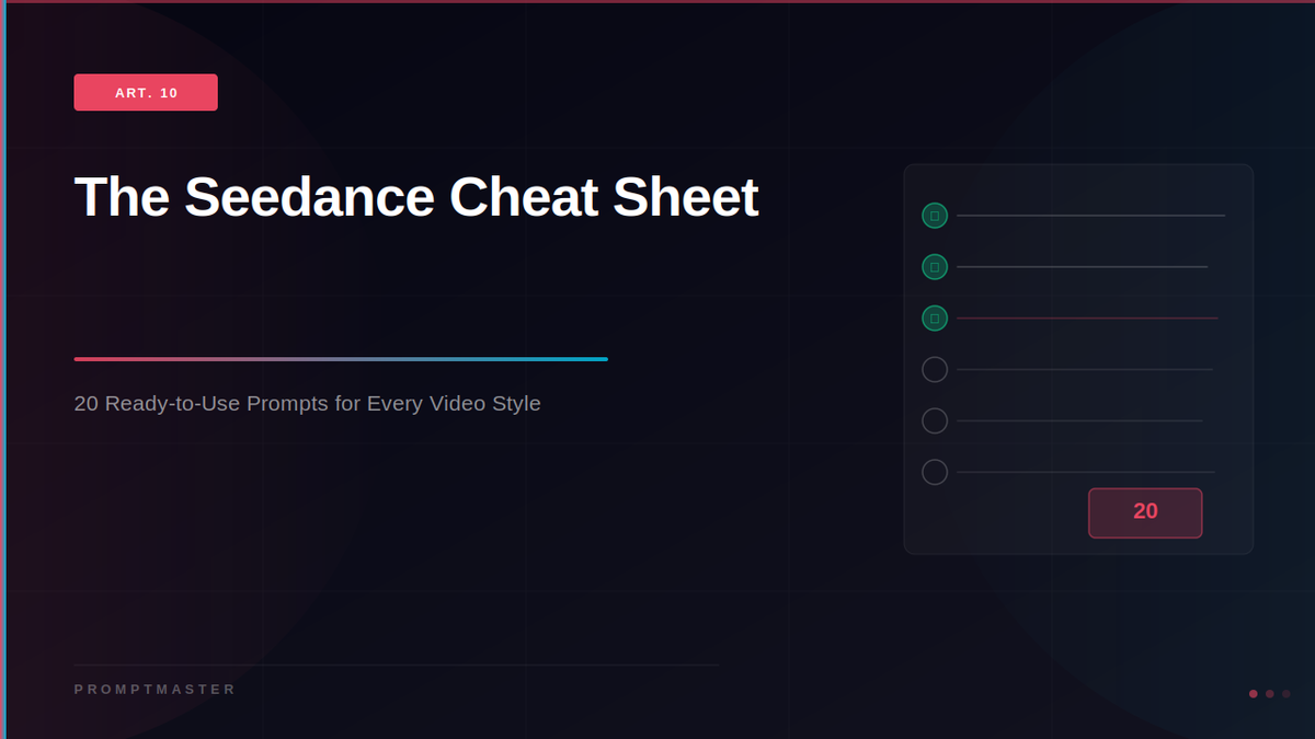 The Complete Seedance 2.0 Prompt Cheat Sheet: 20 Prompts for Every Style