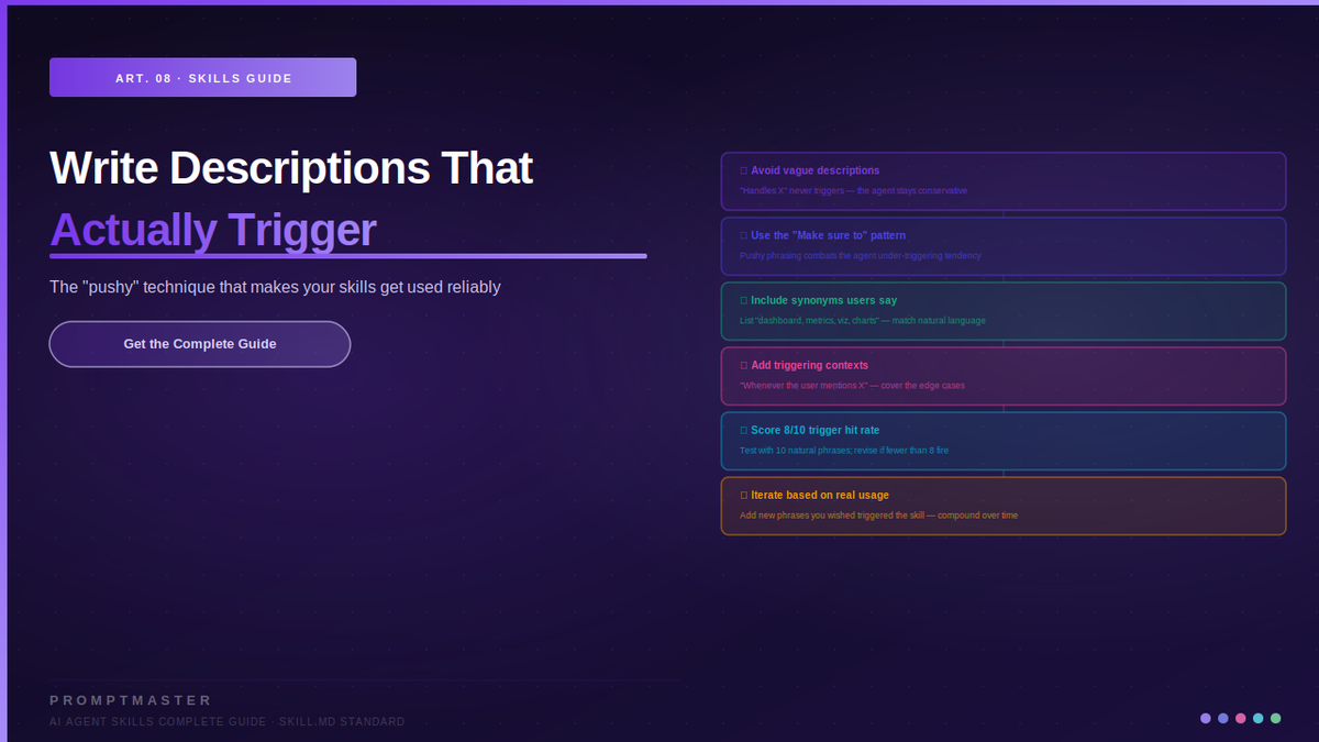 Write SKILL.md Descriptions That Actually Trigger Reliably