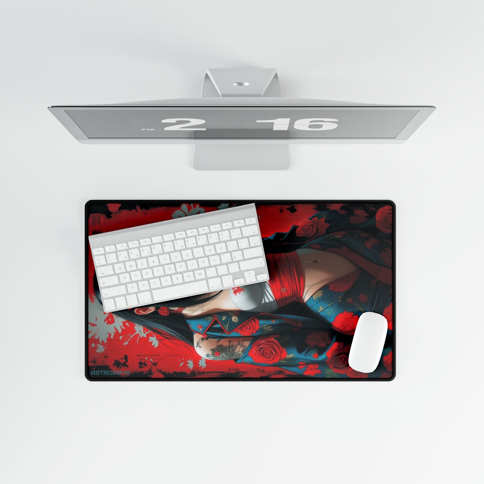 CYBERPUNK - GEISHA - Elegant Floral Desk Mat - Japanese Art, Gaming Desk Pad, Home Office Decor, Mouse Pad, Modern Workspace Accessory