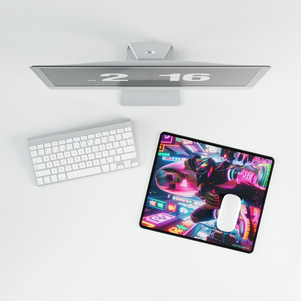 Neon Street Vibe desk mat on a desk with keyboard and mouse, view 7 of 9