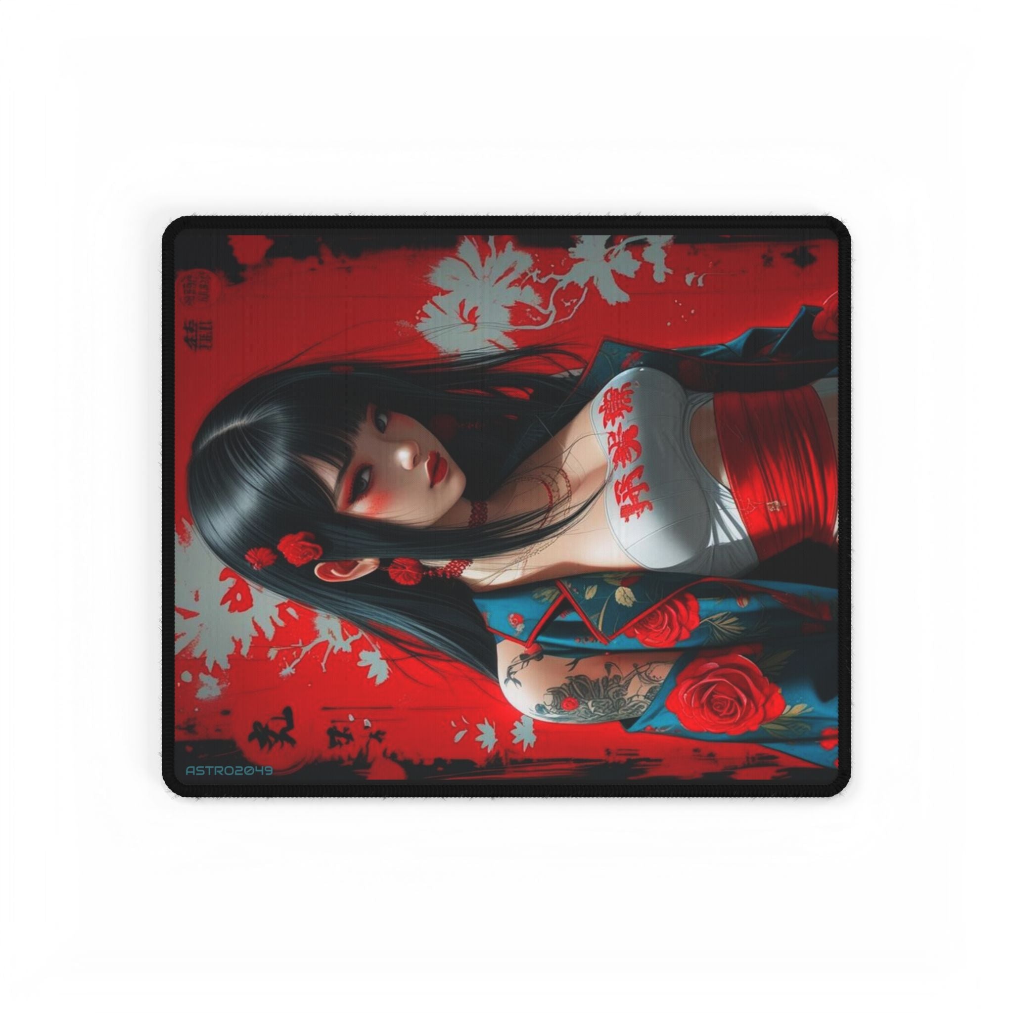CYBERPUNK - GEISHA - Elegant Floral Desk Mat - Japanese Art, Gaming Desk Pad, Home Office Decor, Mouse Pad, Modern Workspace Accessory