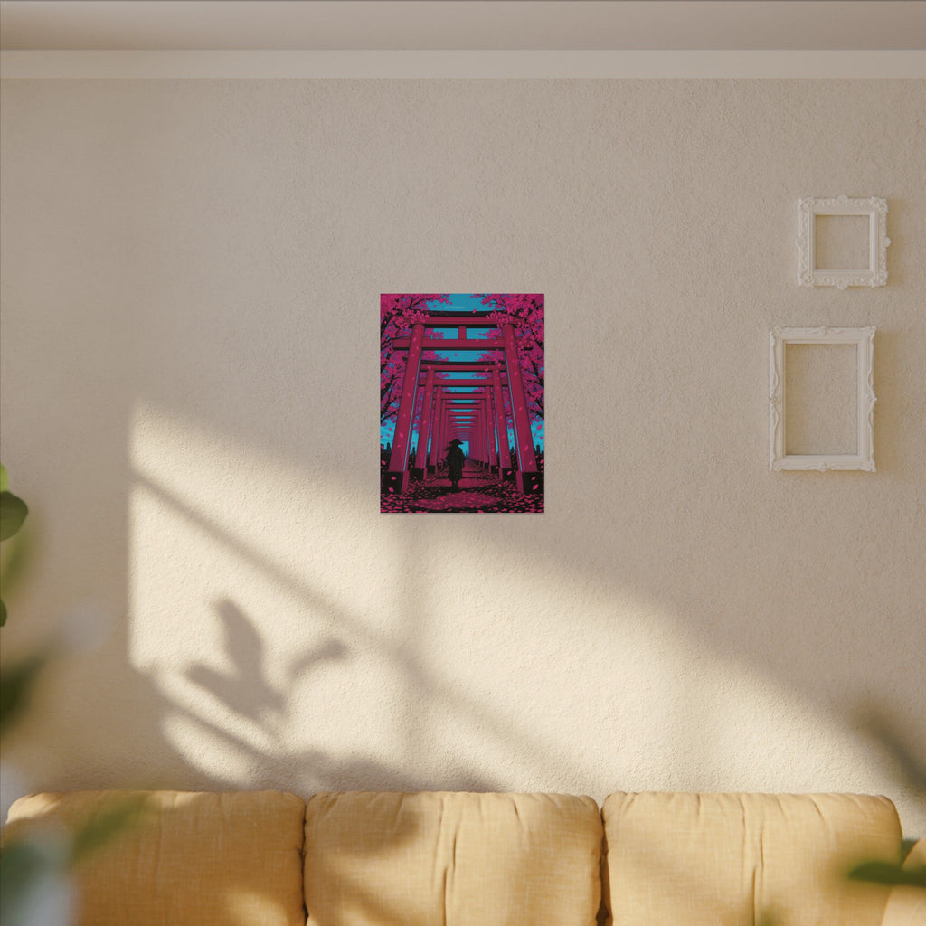 Torii Tunnel Samurai canvas hanging above a dark gaming desk with neon lighting, view 4 of 8