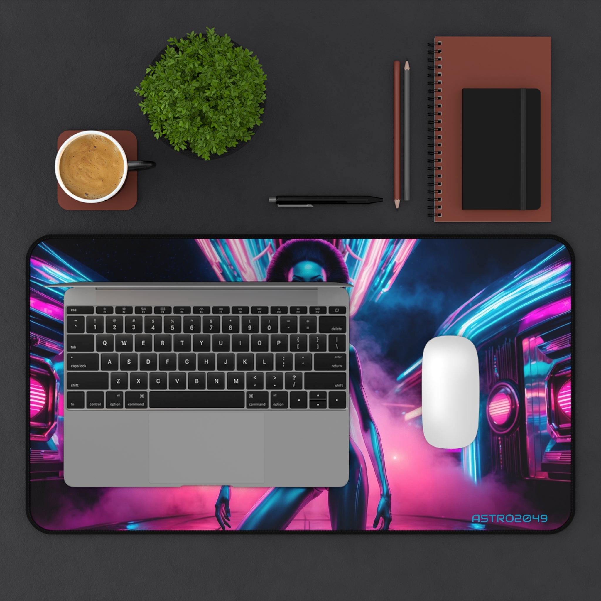 CYBERPUNK -ALIEN - Futuristic Alien Desk Mat, Cyberpunk Office Decor, Gaming Mouse Pad, Neon Aesthetic Gift