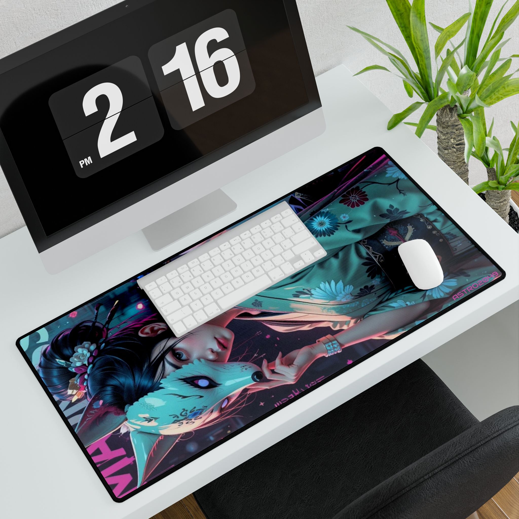CYBERPUNK - GEISHA - Artistic Desk Mat with Japanese Inspired Design, Gaming Desk Pad, Home Office Accessories, Mouse Pad