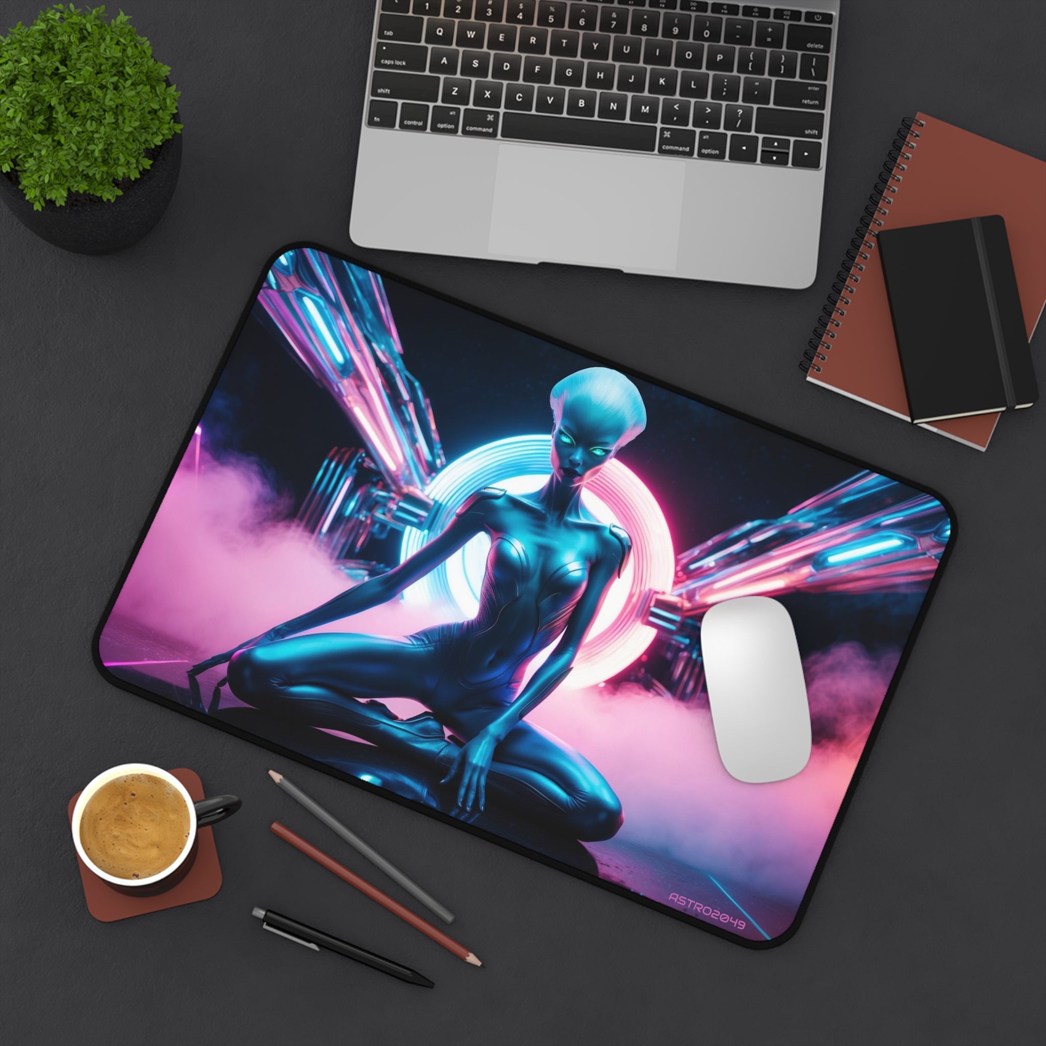 CYBERPUNK - ALIEN - Futuristic Alien Desk Mat - Cosmic Gamer Mouse Pad, Desk Accessories, Home Office Decor, Sci-Fi Art