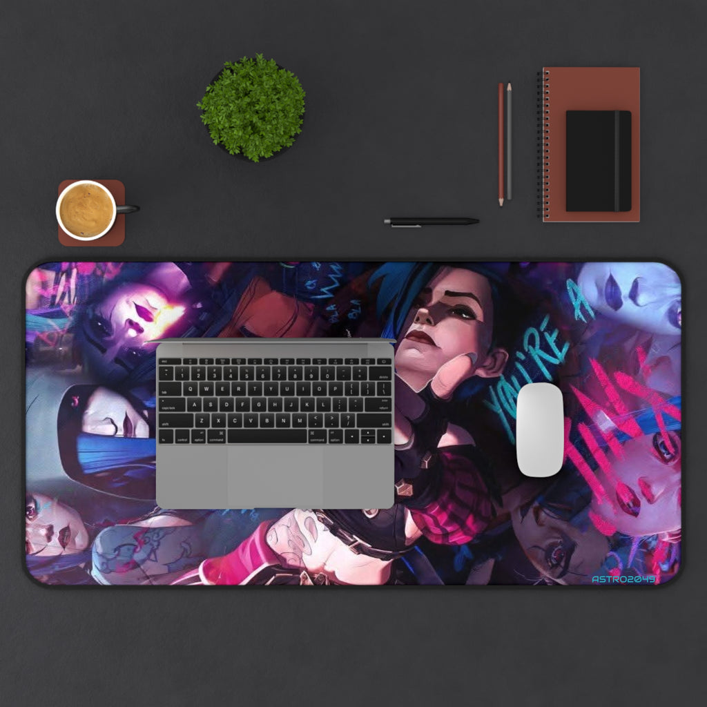 League of Legends - Arcane: JINX - Edgy Gamer Desk Mat, Anti-Slip Desk Pad, Personalized Gaming Mat, Unique Gift for Gamers