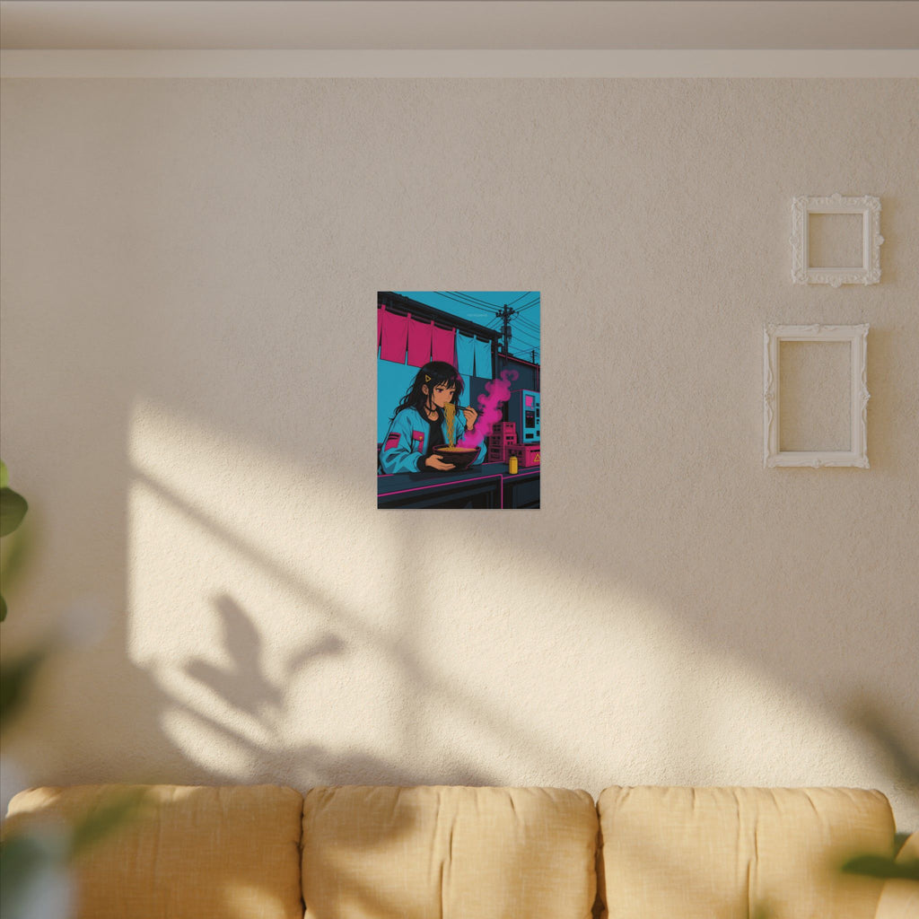 Ramen Stall Messenger canvas hanging above a dark gaming desk with neon lighting, view 4 of 8