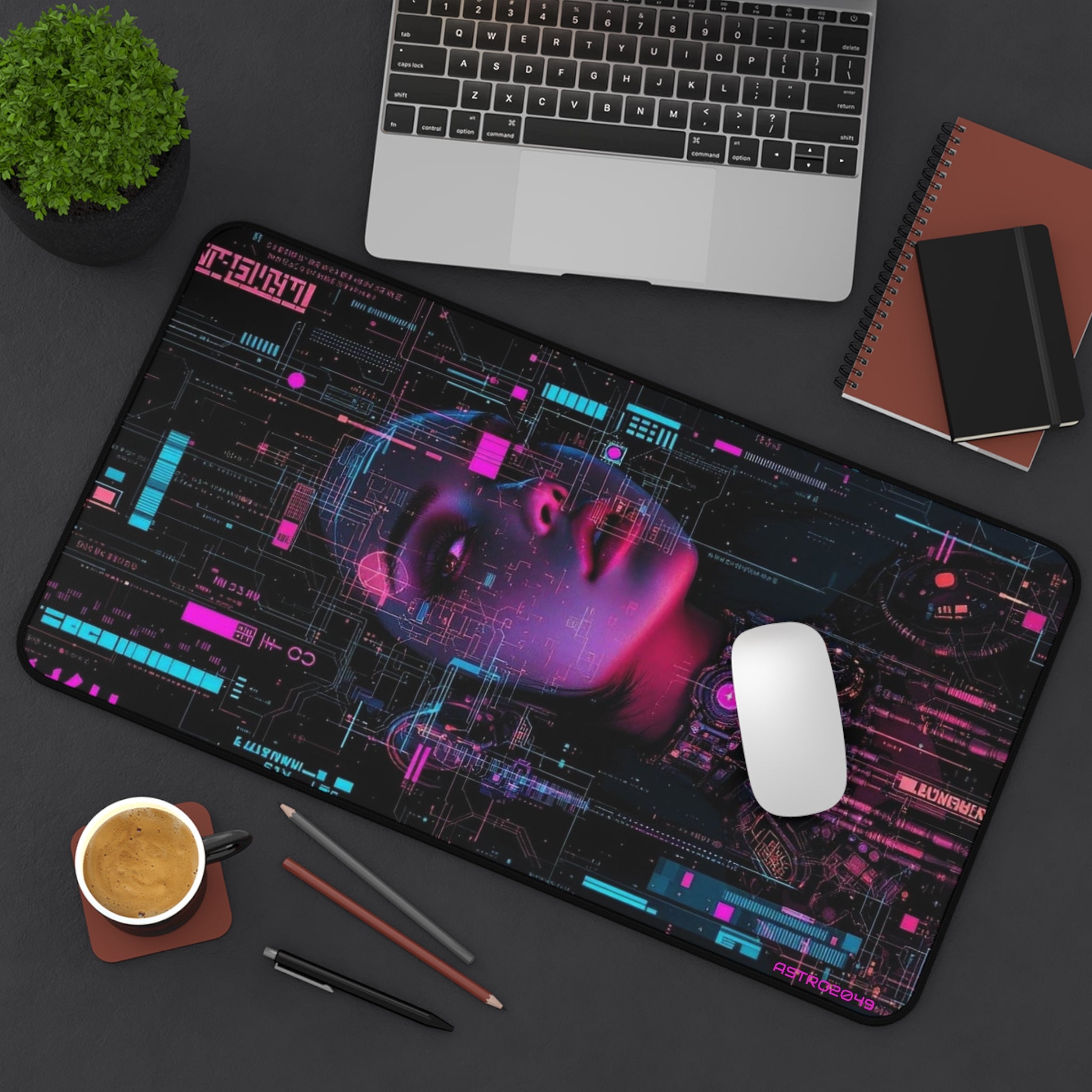 CYBERPUNK - Futuristic Desk Mat - Cyberpunk Theme, Gaming Setup, Office Decor, Tech Gift, Personal Workspace