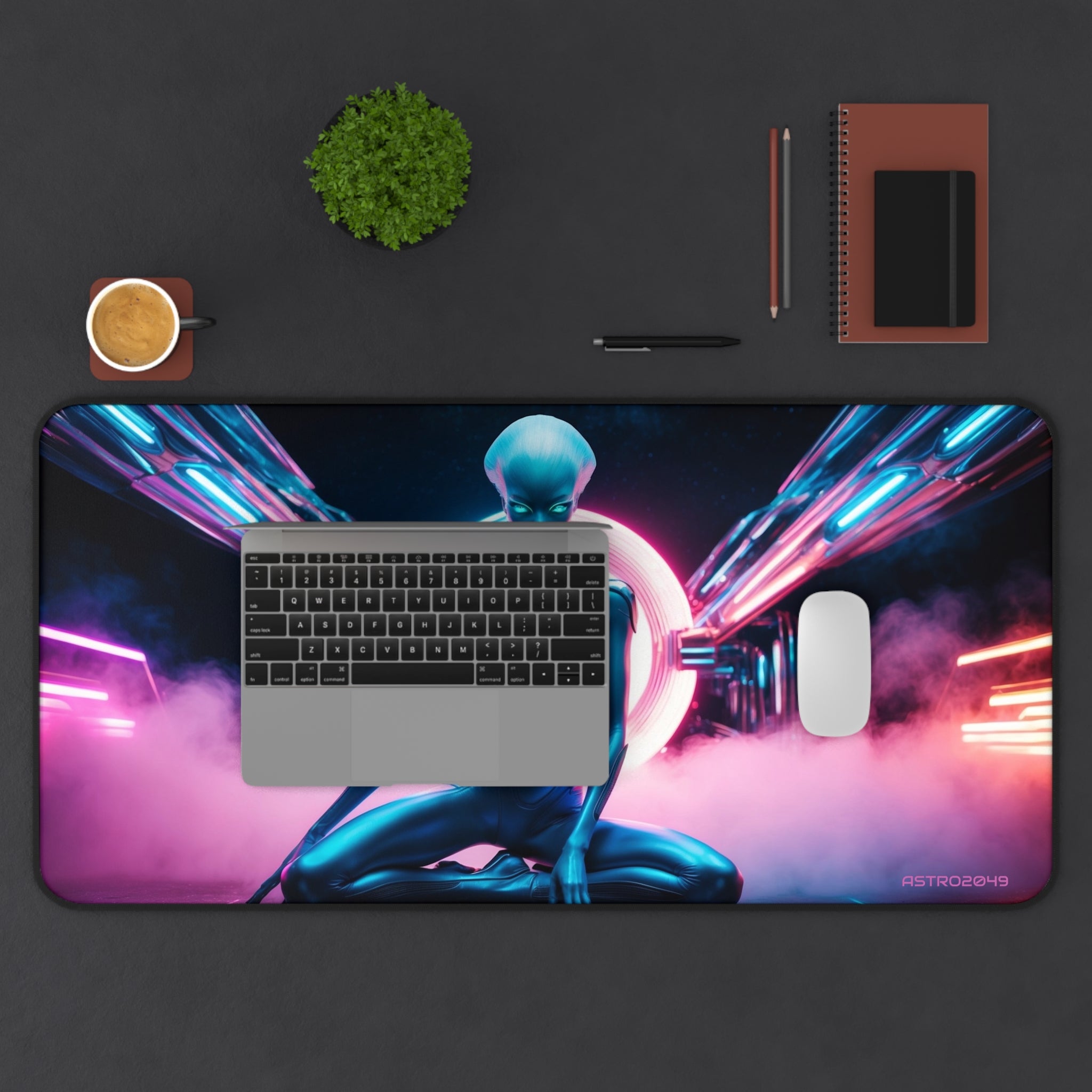 CYBERPUNK - ALIEN - Futuristic Alien Desk Mat - Cosmic Gamer Mouse Pad, Desk Accessories, Home Office Decor, Sci-Fi Art
