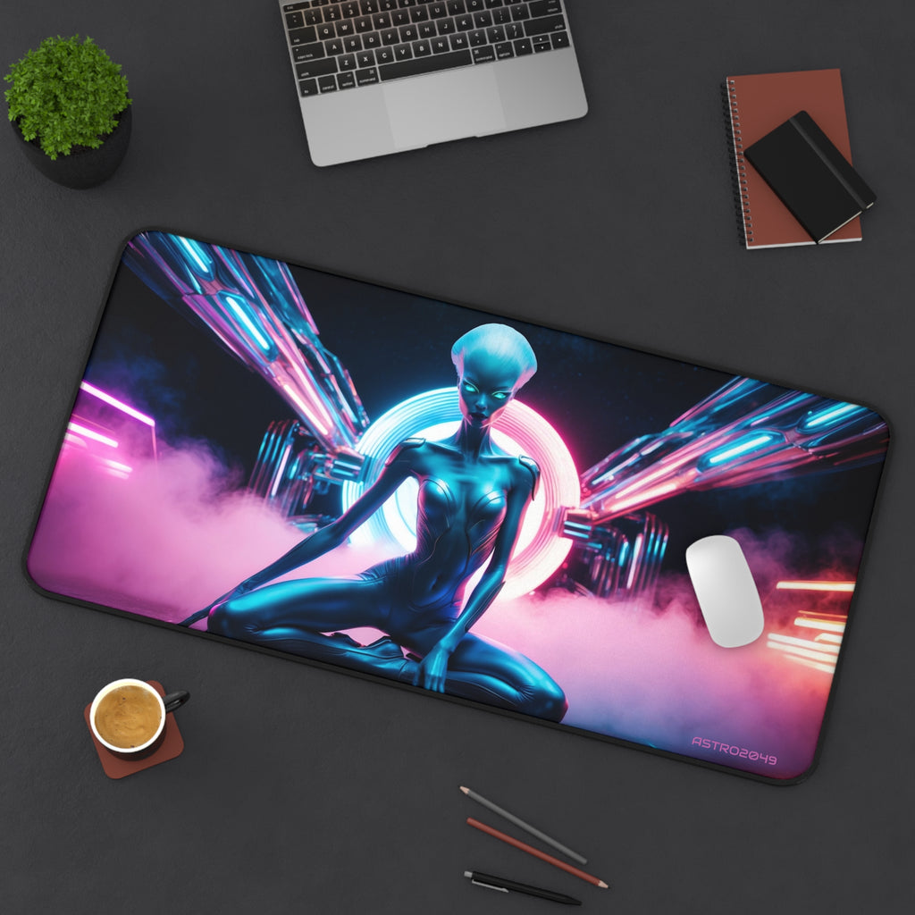 CYBERPUNK - ALIEN - Futuristic Alien Desk Mat - Cosmic Gamer Mouse Pad, Desk Accessories, Home Office Decor, Sci-Fi Art