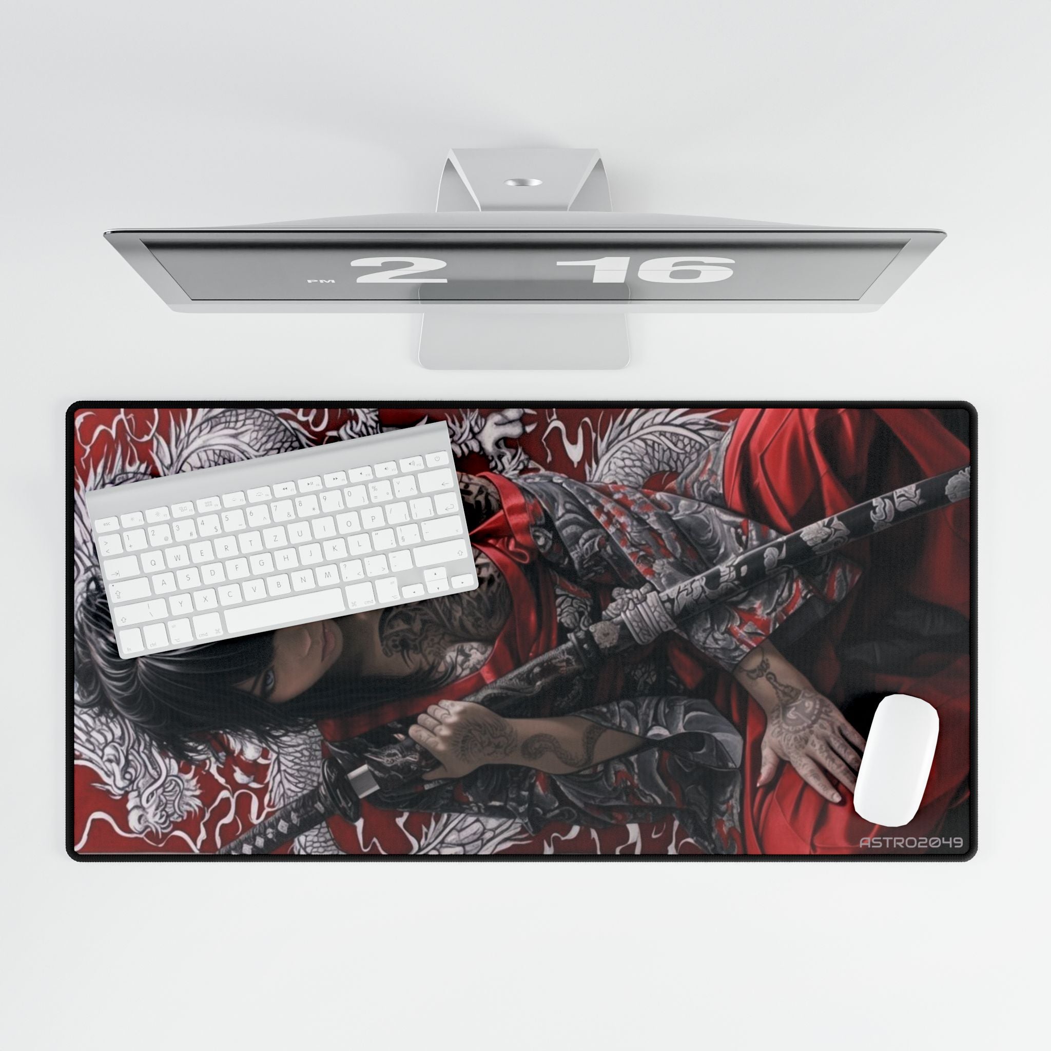 CYBERPUNK - GEISHA - SAMURAI - Elegant Art Desk Mat with Japanese Aesthetic Design, Office Decor, Gaming Setup, Unique Gift, Zen Workspace