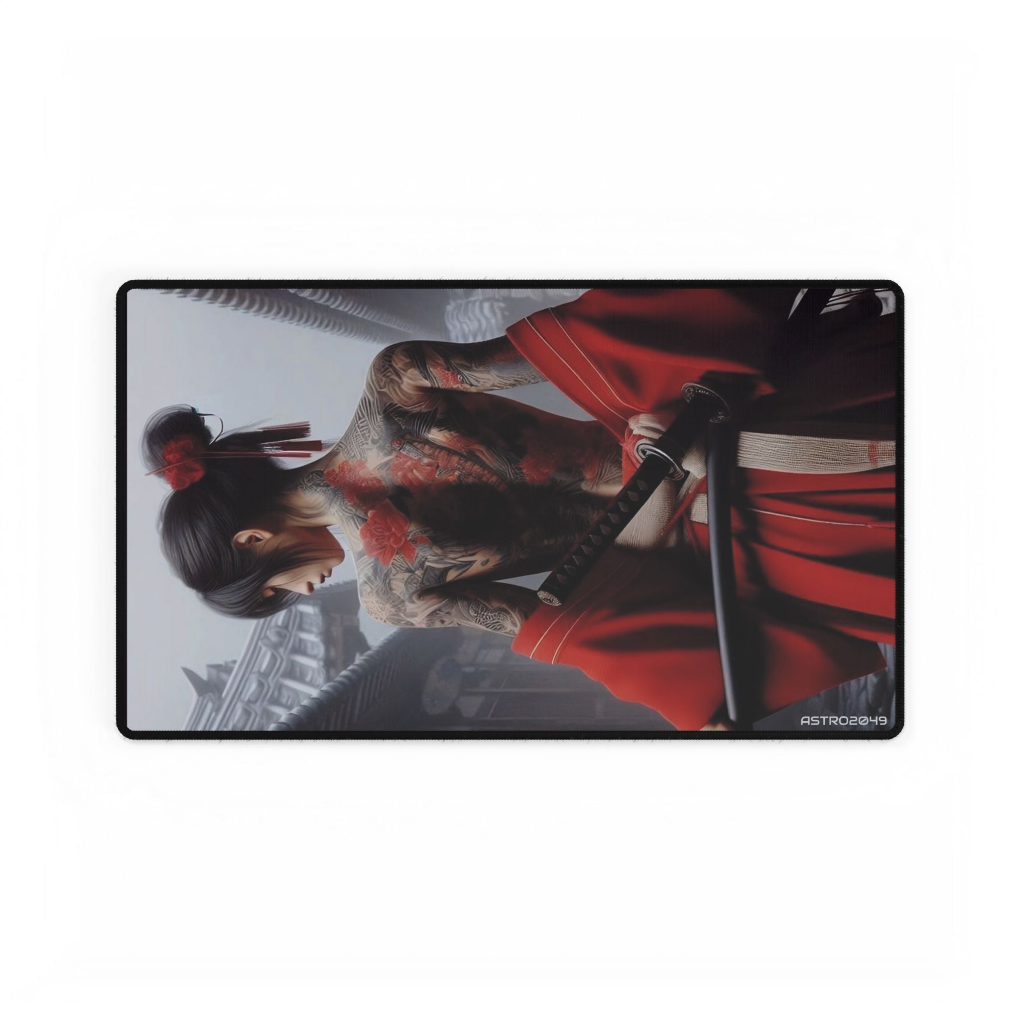 CYBERPUNK - GEISHA - SAMURAI - Japanese Warrior Desk Mat, Gaming Mouse Pad, Office Decor, Personalized Home Office Style