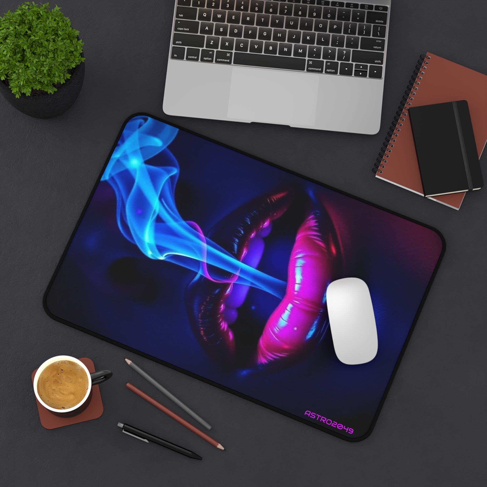 CYBERPUNK - Futuristic Desk Mat, Vibrant Neon Lips Desk Mat, Gaming Desk Pad, Gift for Artists, Colorful Workstation Accessory
