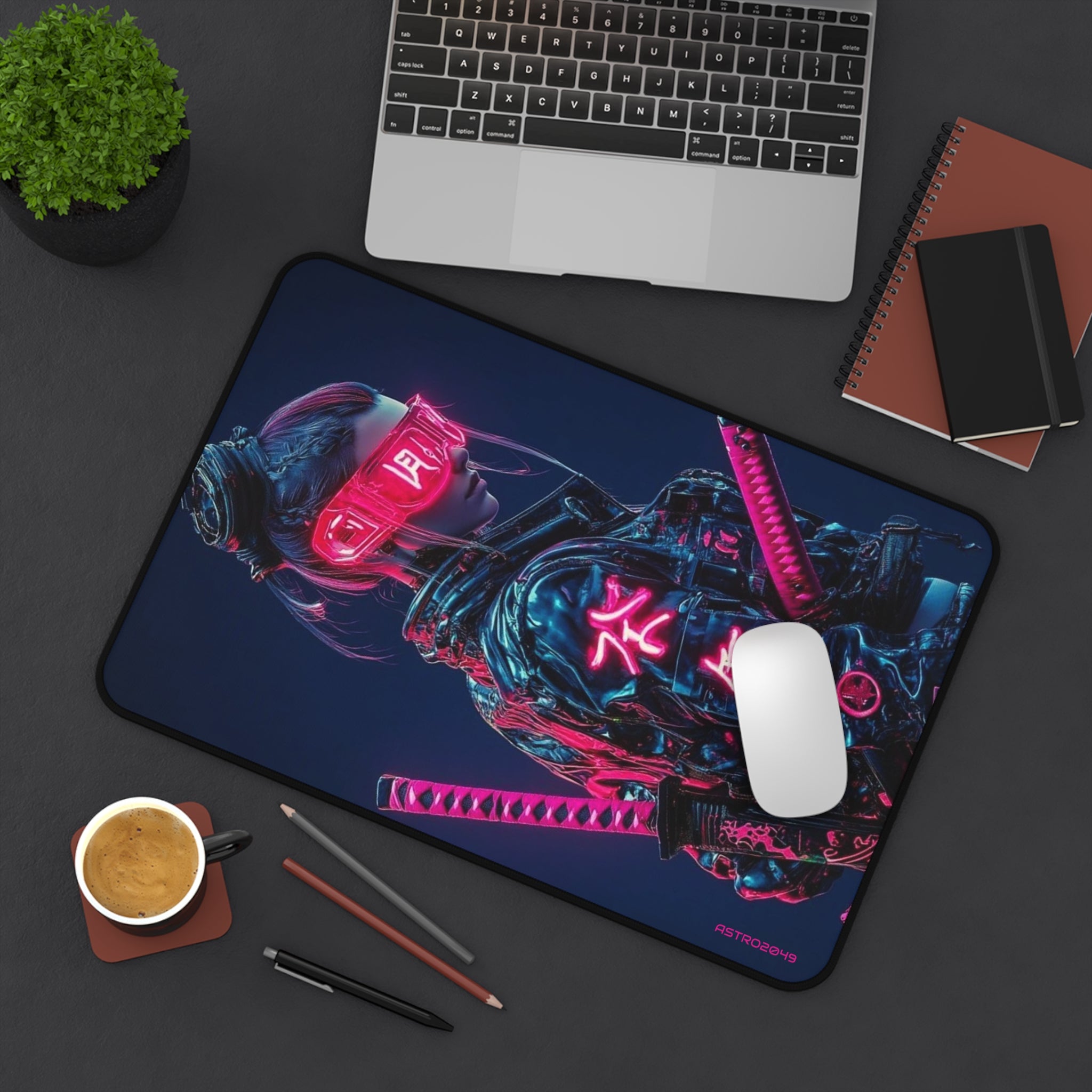 CYBERPUNK - SAMURAI - Cyberpunk Desk Mat, Neon Gaming Mouse Pad, Stylish Workspace Accessory, Gift for Gamers, Tech Enthusiasts