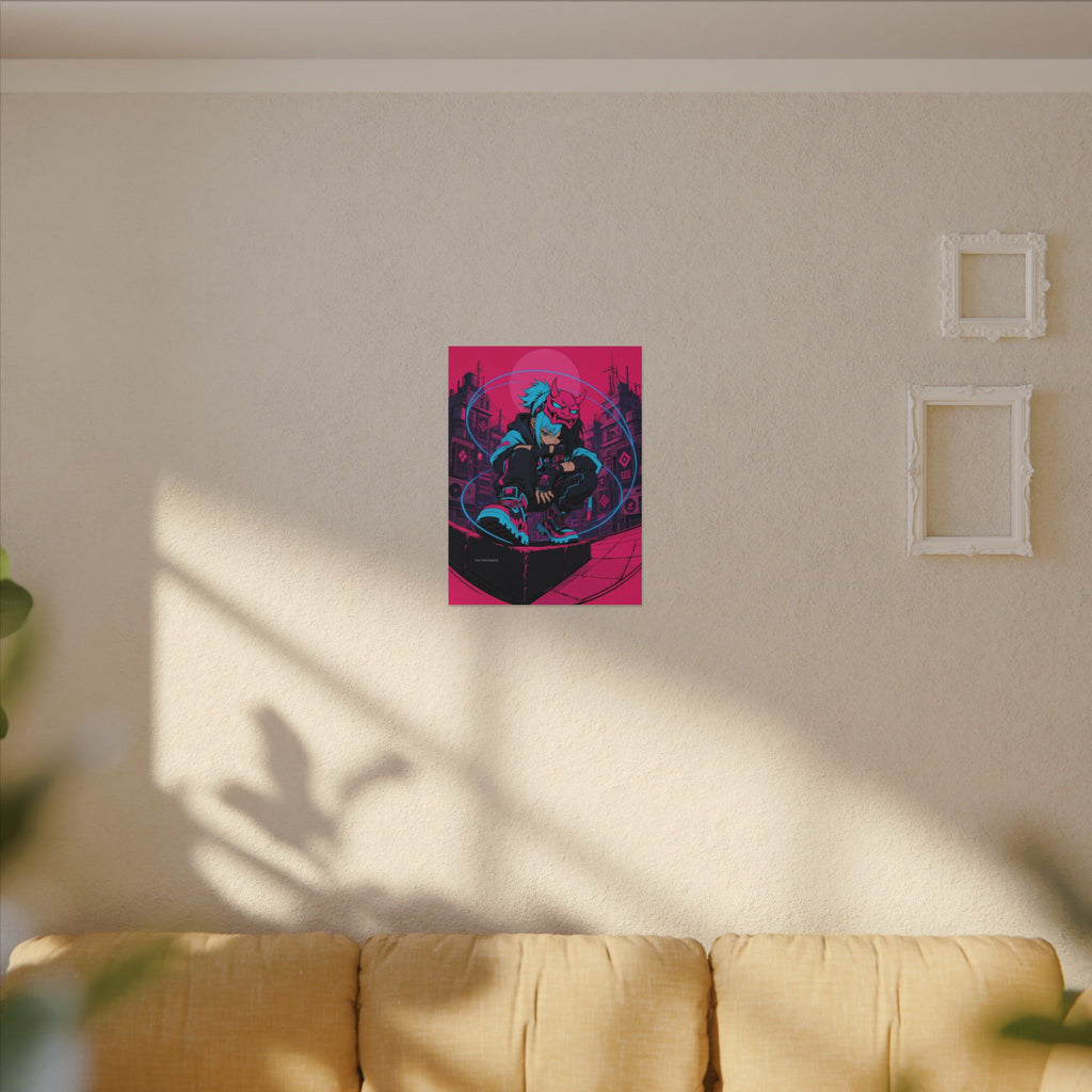 Kira Netrunner 2049 canvas hanging above a dark gaming desk with neon lighting, view 4 of 8