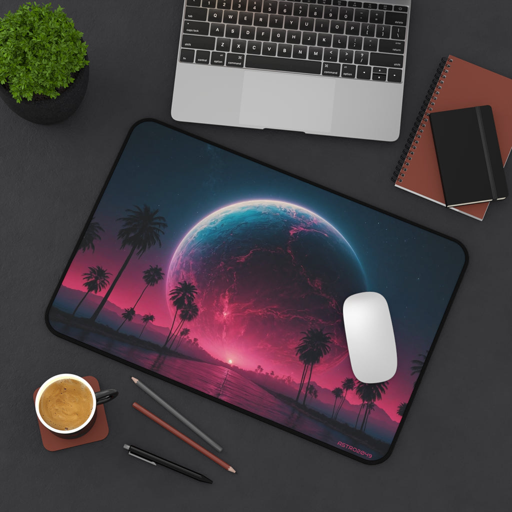 CYBERPUNK - RETROWAVE - Cosmic Oasis Desk Mat - Vibrant Gaming Pad, Office Decor, Gift for Space Lovers, Planet Themed