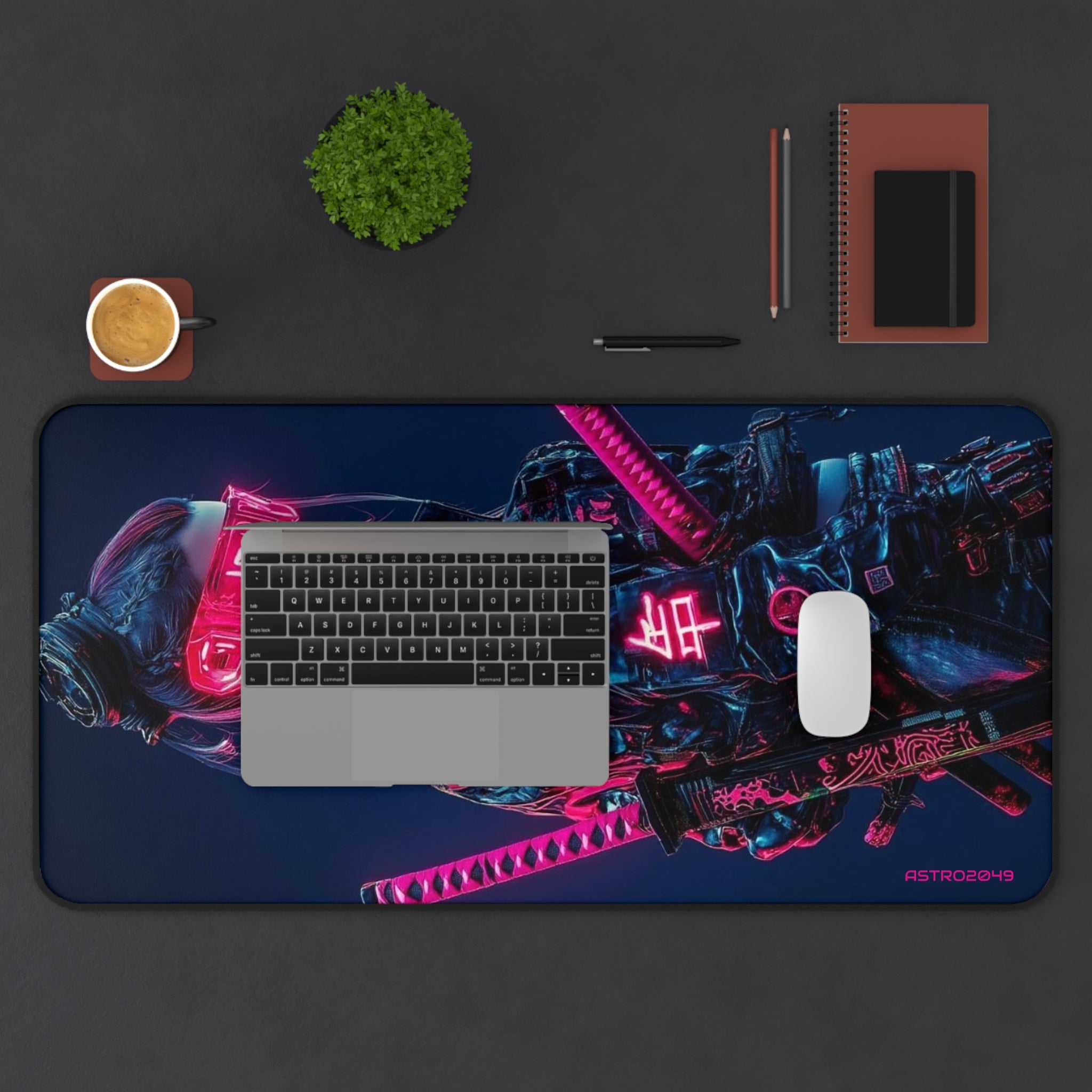CYBERPUNK - SAMURAI - Cyberpunk Desk Mat, Neon Gaming Mouse Pad, Stylish Workspace Accessory, Gift for Gamers, Tech Enthusiasts