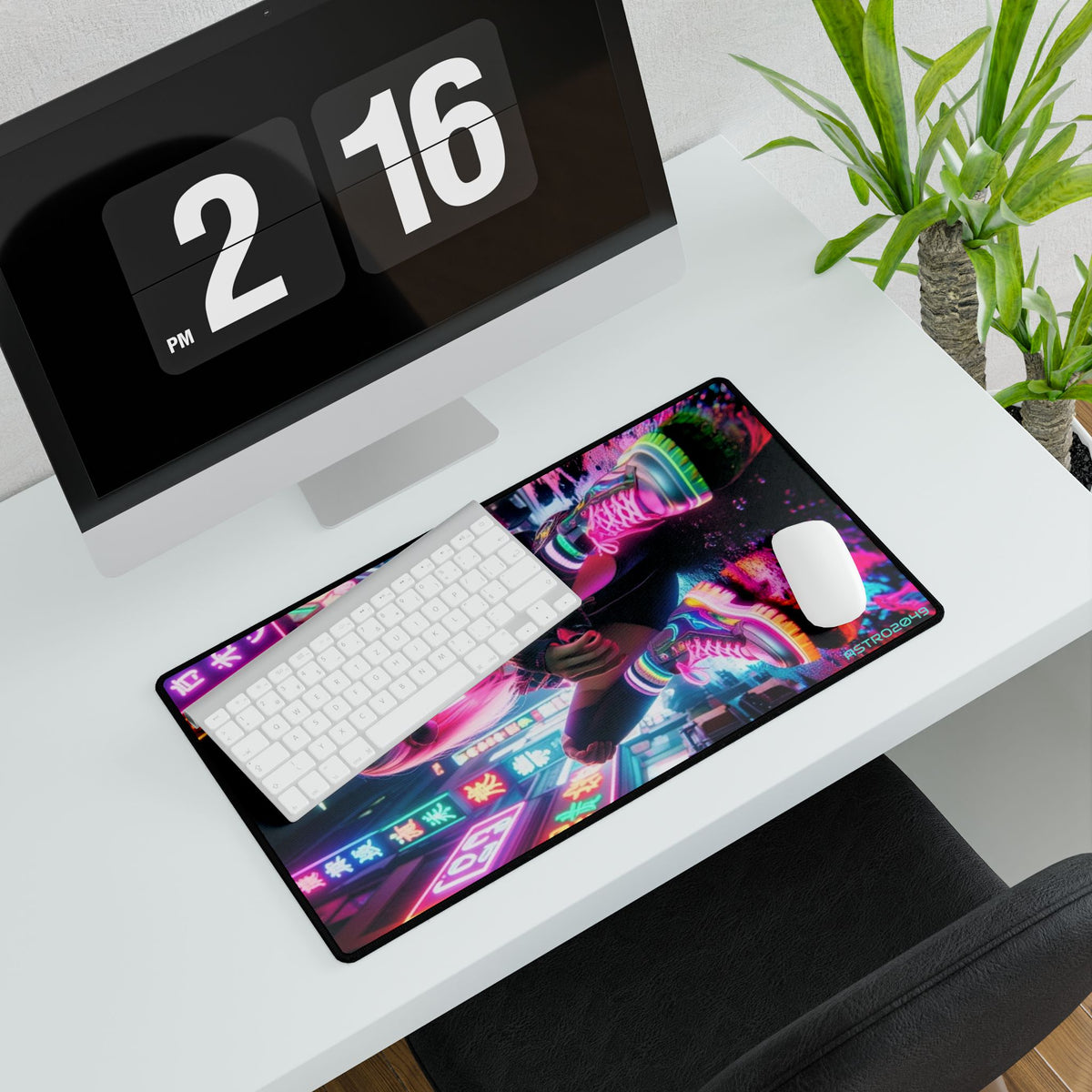 Neon Street Vibe desk mat on a desk with keyboard and mouse, view 8 of 9