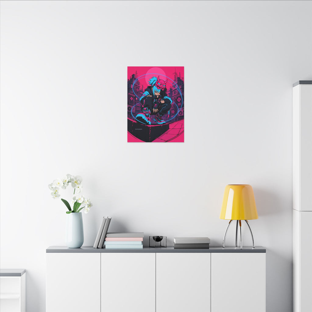 Kira Netrunner 2049 canvas hanging above a dark gaming desk with neon lighting, view 5 of 8