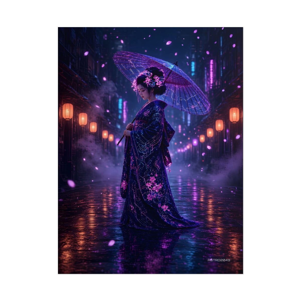 Lantern Rain Geisha matte poster, 18 x 24 in – full artwork view