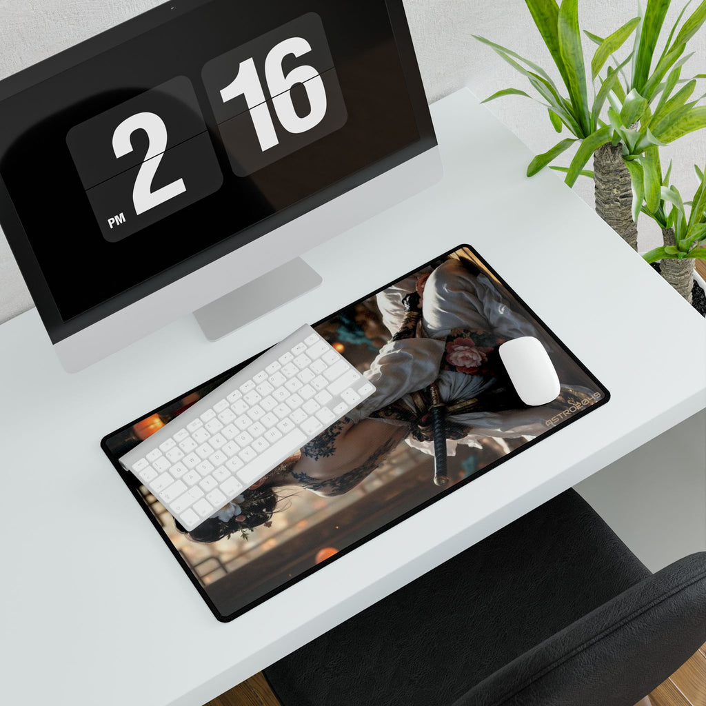 Lantern Dojo Geisha desk mat on a desk with keyboard and mouse, view 8 of 9