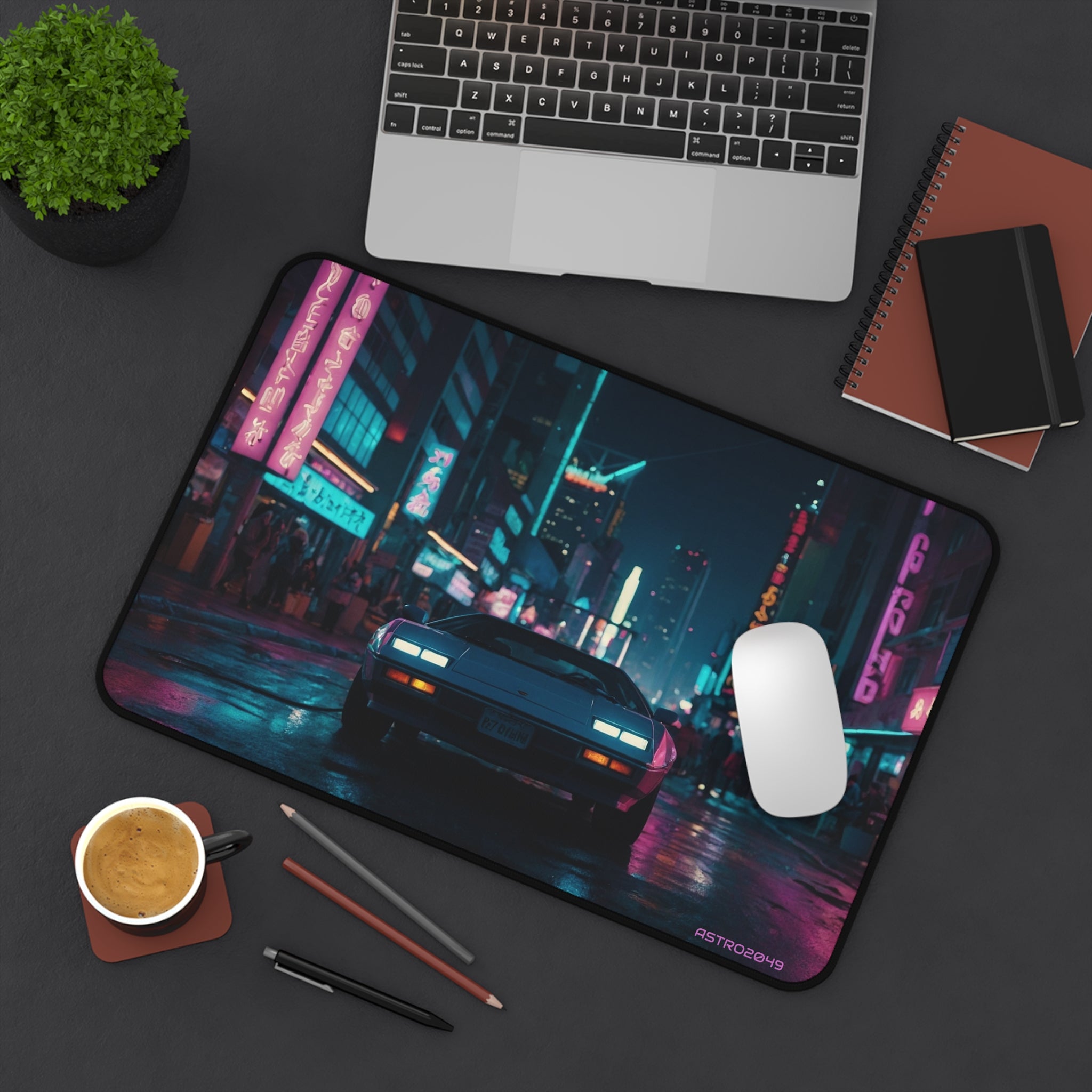 CYBERPUNK - RETROWAVE - Retro Neon City Desk Mat - Stylish Gaming Mouse Pad, Vintage Aesthetic Office Decor, Gift for Gamers,Tech Lover