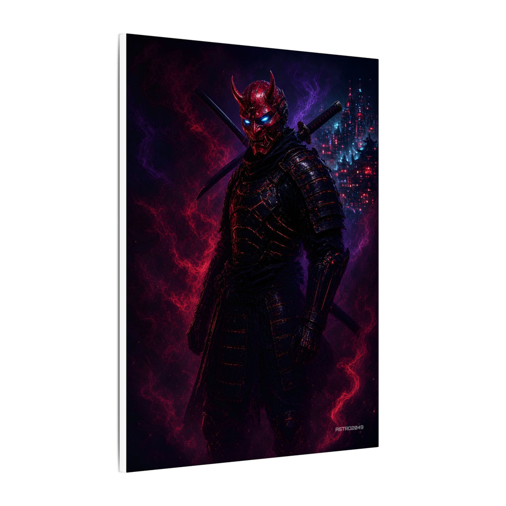 Oni Mask Ronin canvas hanging above a dark gaming desk with neon lighting, view 3 of 8
