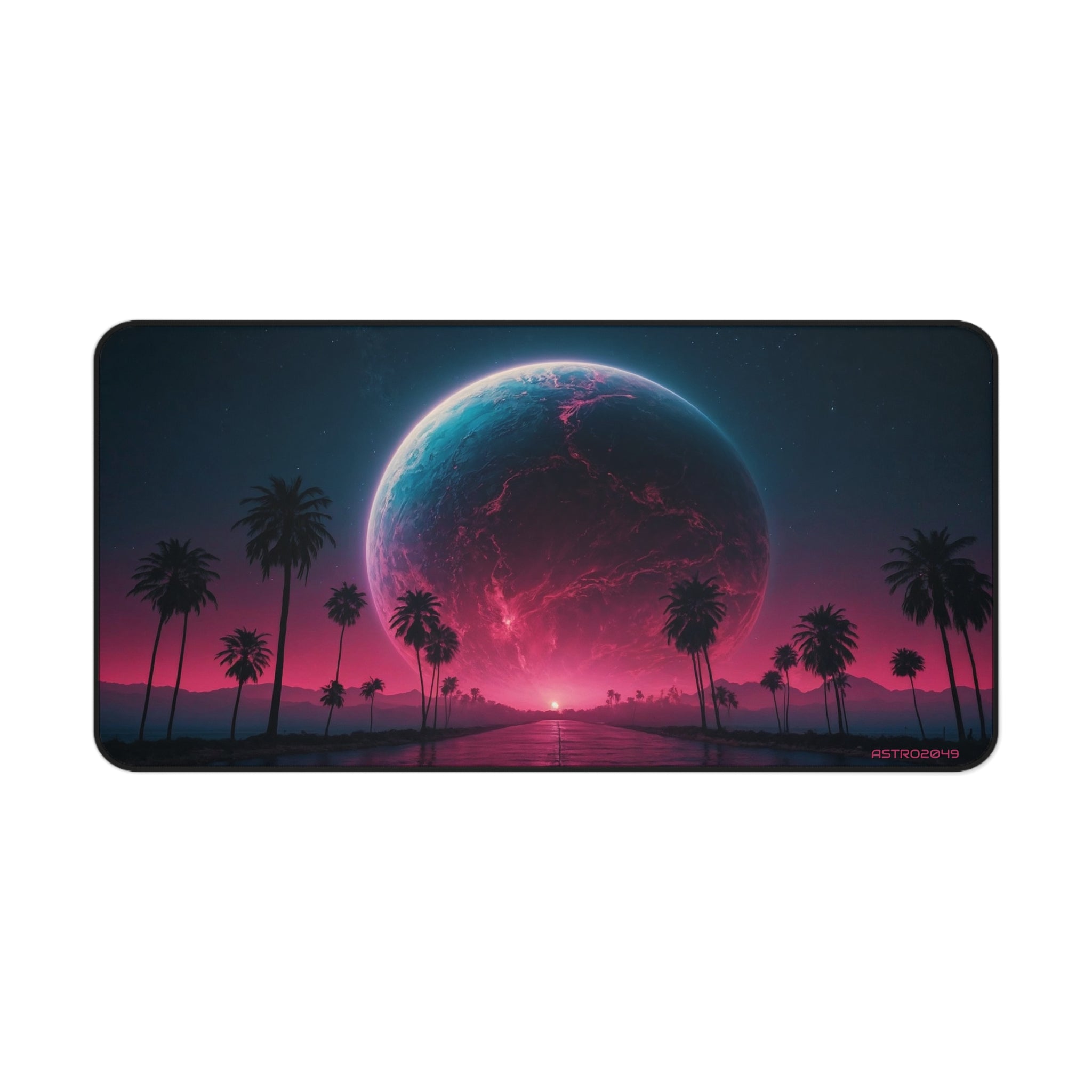 CYBERPUNK - RETROWAVE - Cosmic Oasis Desk Mat - Vibrant Gaming Pad, Office Decor, Gift for Space Lovers, Planet Themed
