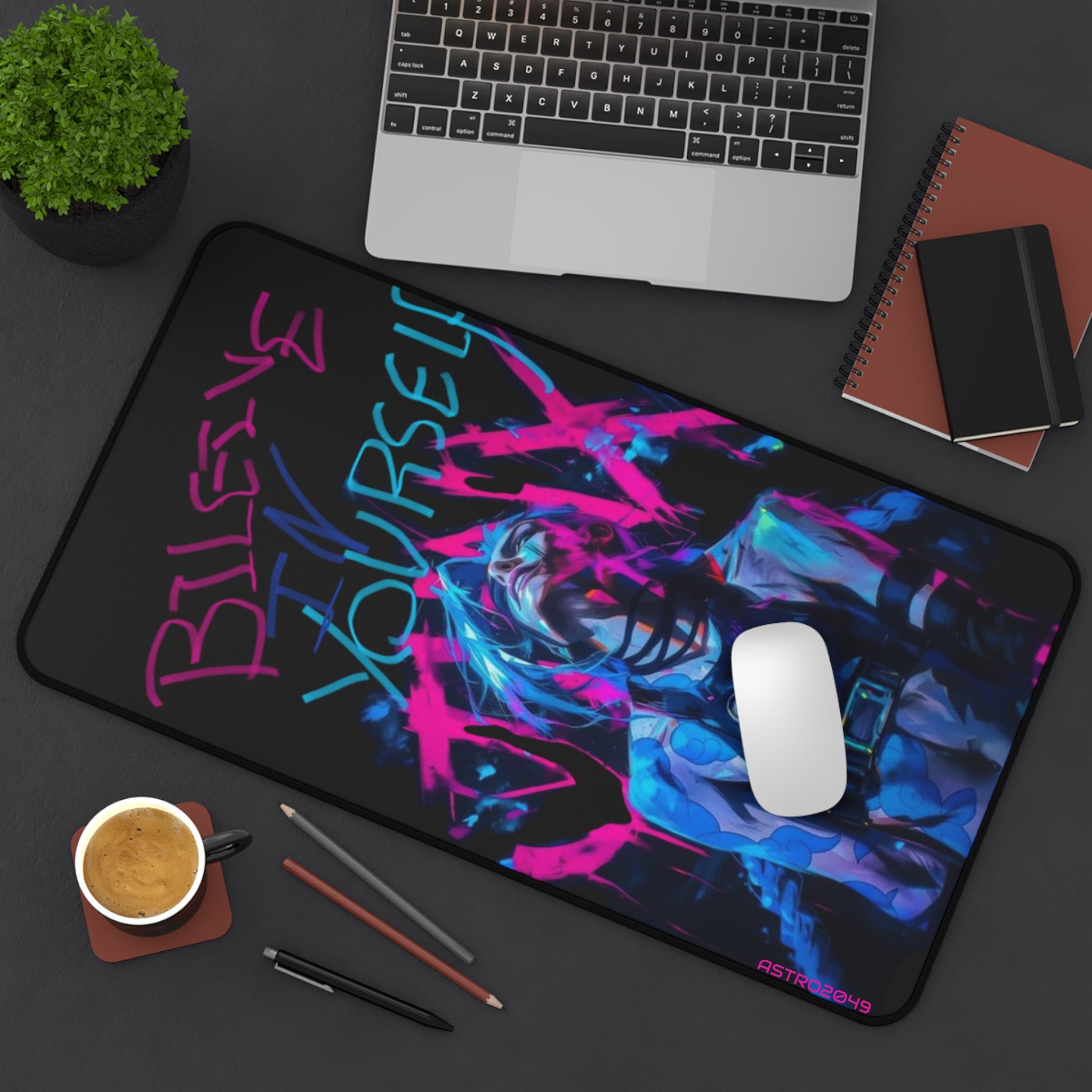 League of Legends - Arcane: JINX - Vibrant Desk Mat - "Believe in Yourself" | Gaming Accessory, Motivational Gift, Computer Mat