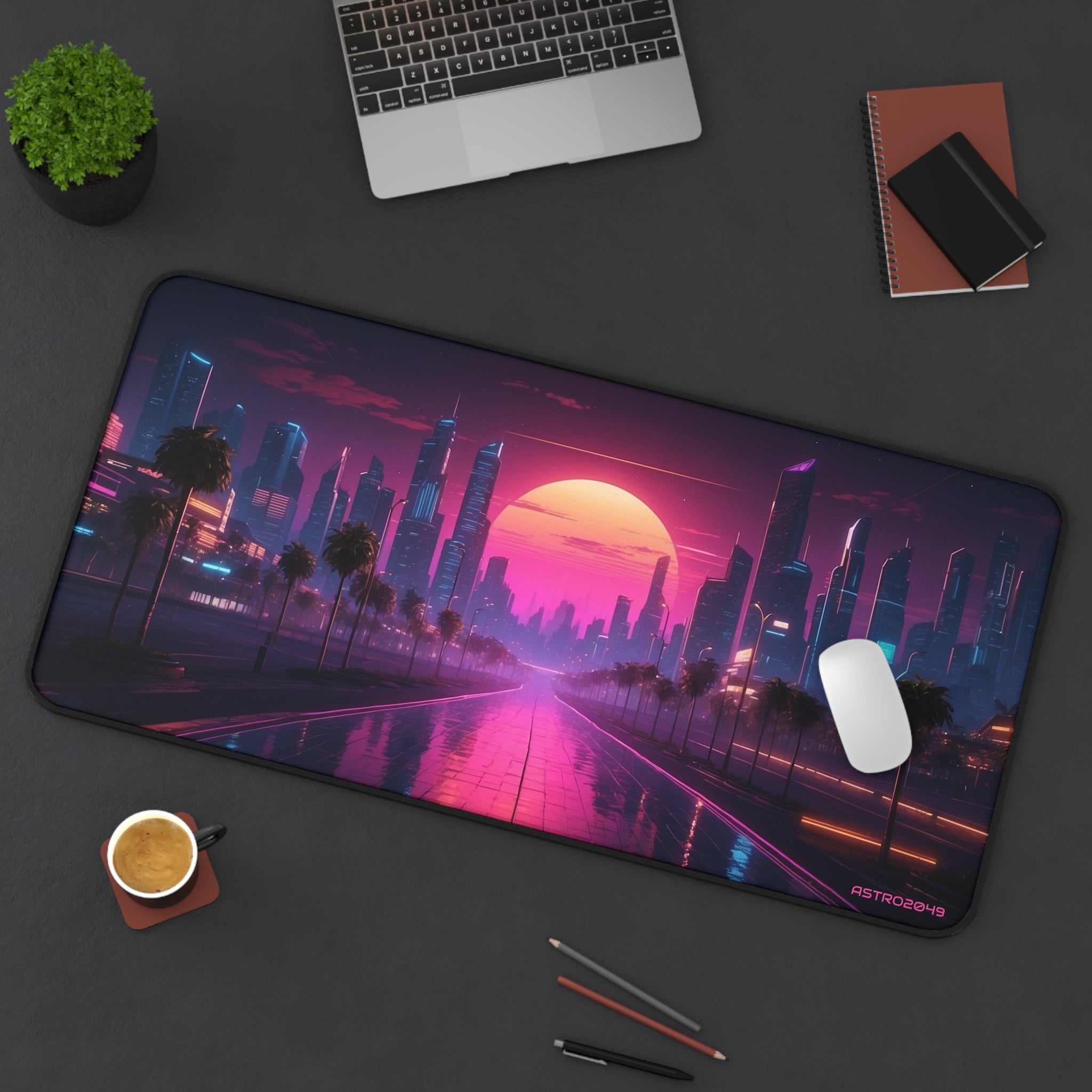 CYBERPUNK - RETROWAVE - Vibrant Sunset Cityscape Desk Mat, Gaming Mat, Office Decor, Computer Accessories, Home Office Gift, Retro Style