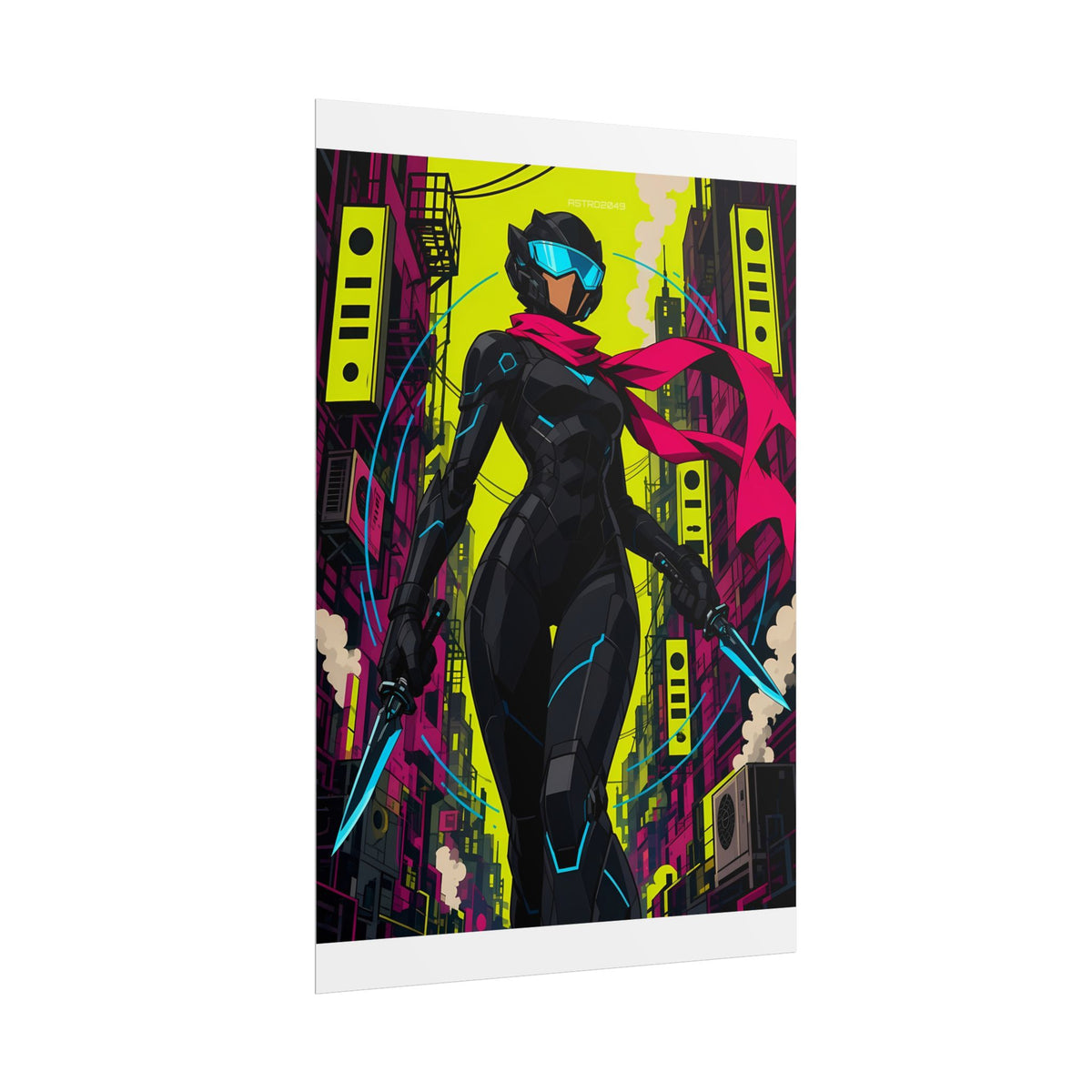 Vex Neon Ninja poster hanging above a dark gaming desk with neon lighting, view 4 of 8