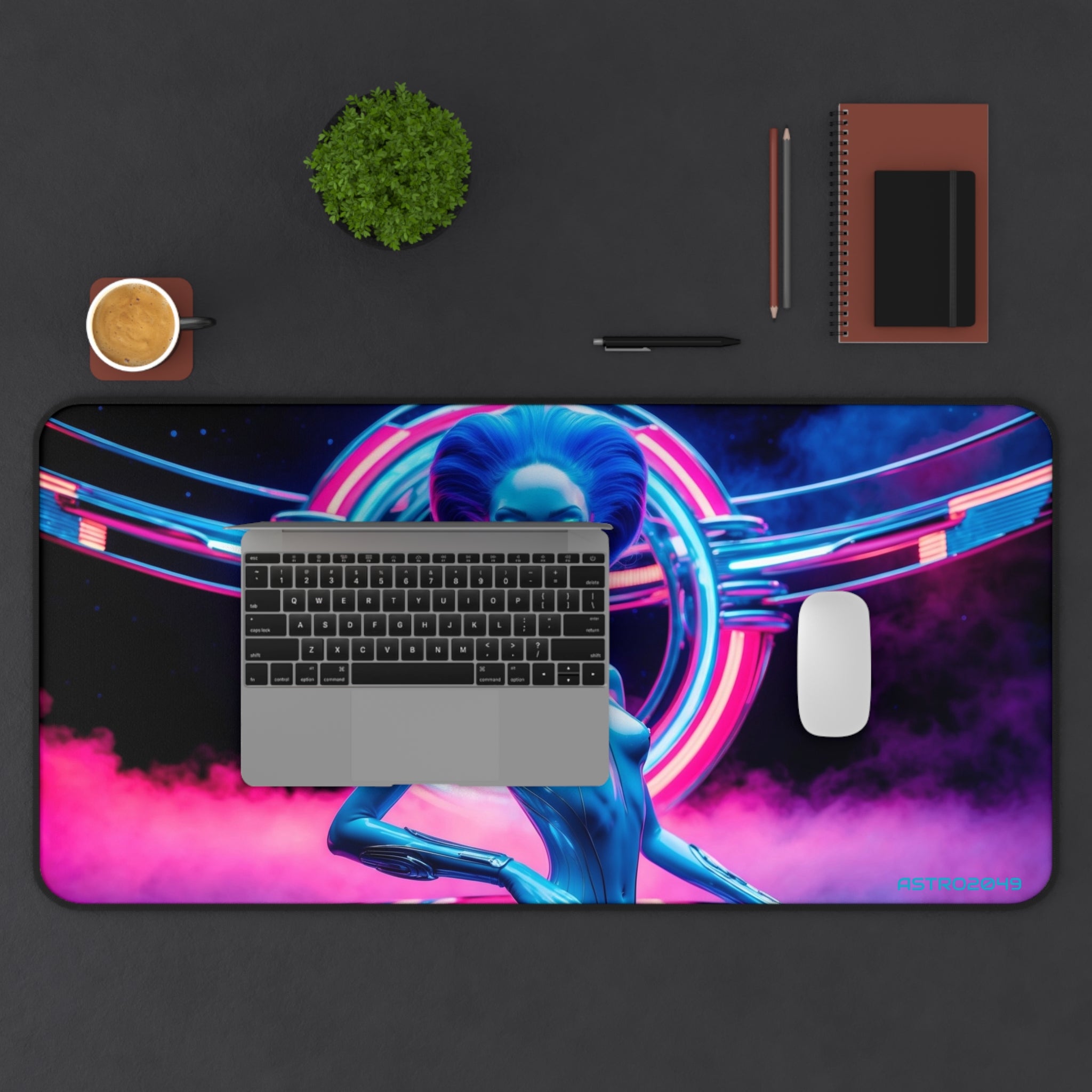 CYBERPUNK - ALIEN -Futuristic Alien Desk Mat - Neon Workspace Accessory, Gaming Mat, Computer Pad, Sci-Fi Decor, Unique Gift