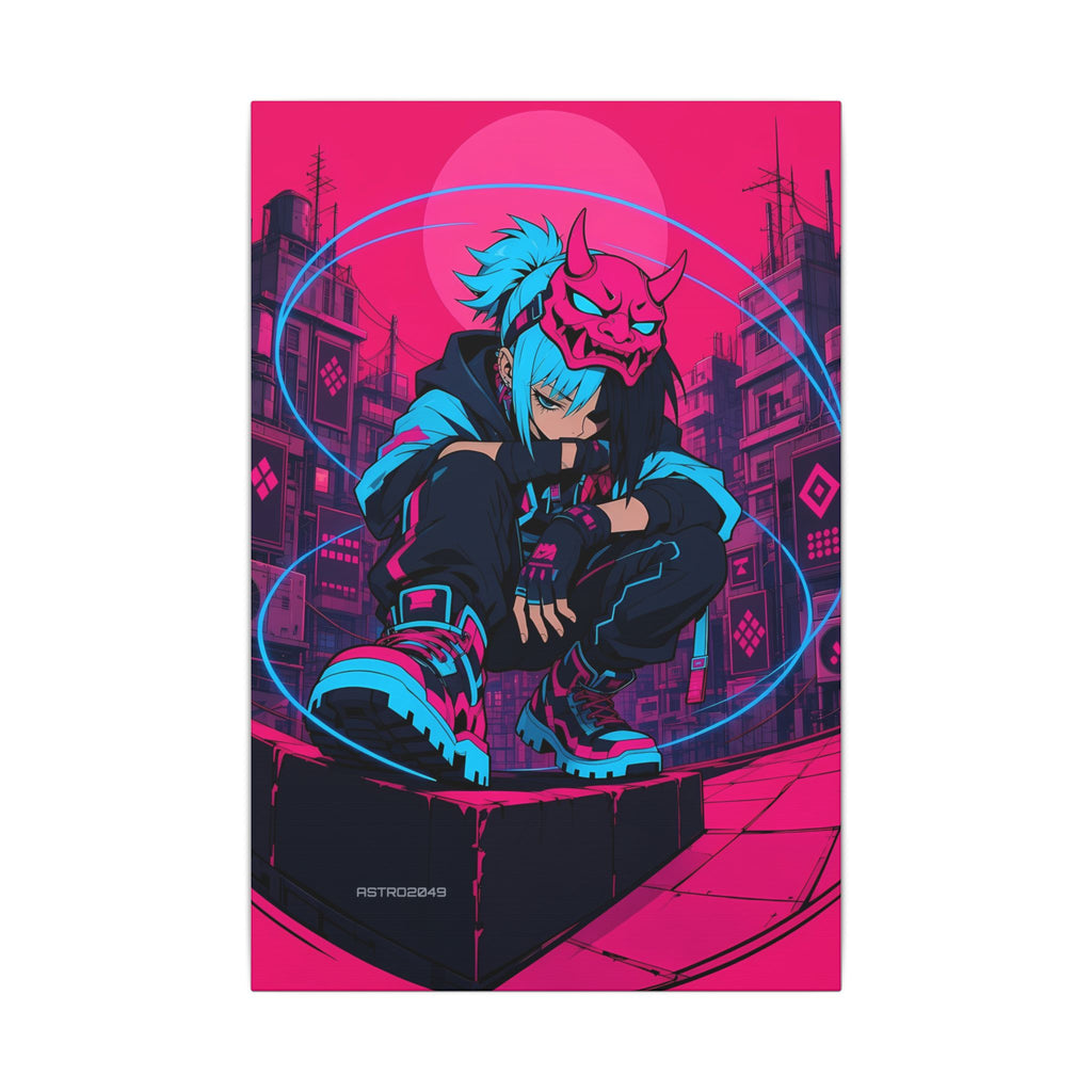 Kira Netrunner 2049 canvas hanging above a dark gaming desk with neon lighting, view 2 of 8