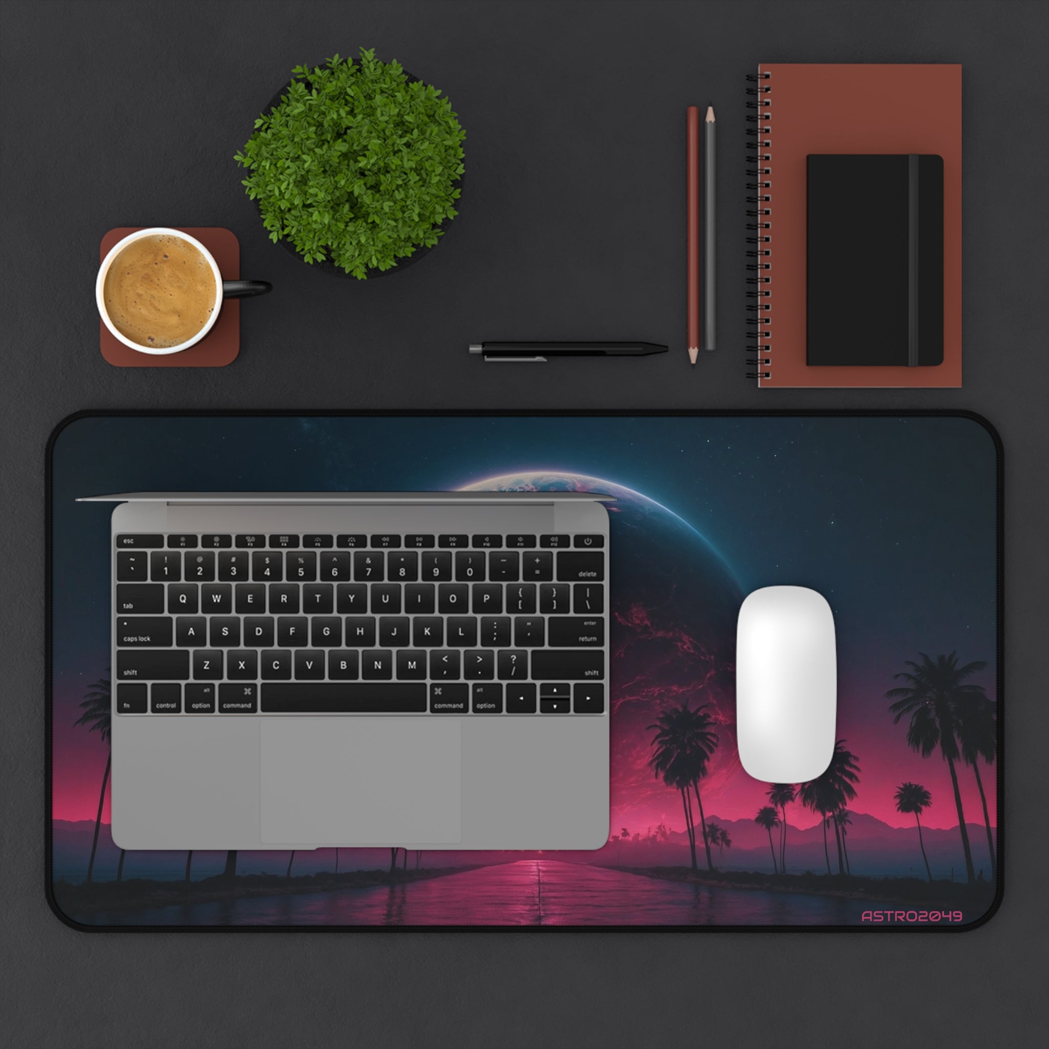 CYBERPUNK - RETROWAVE - Cosmic Oasis Desk Mat - Vibrant Gaming Pad, Office Decor, Gift for Space Lovers, Planet Themed