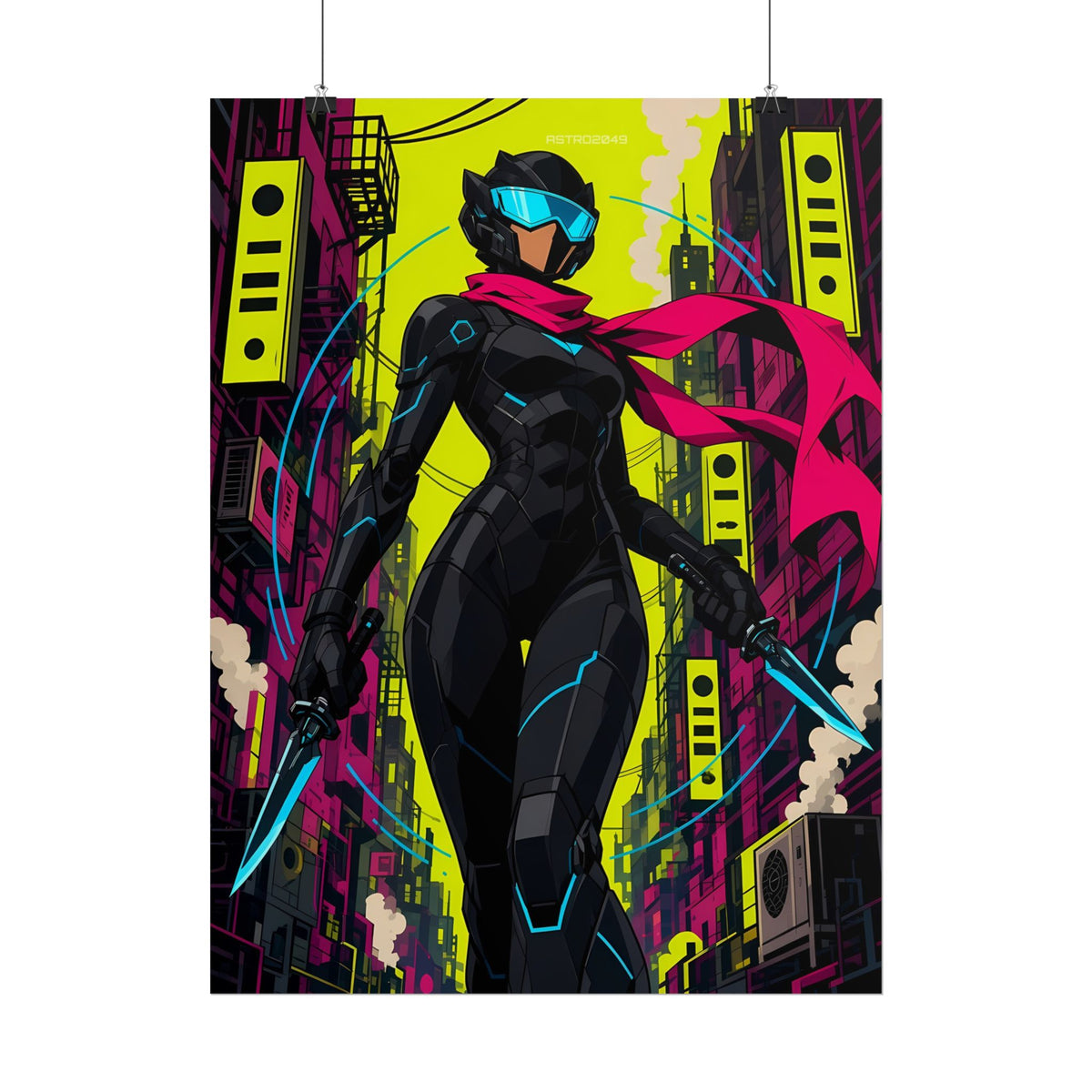 Vex Neon Ninja poster hanging above a dark gaming desk with neon lighting, view 6 of 8