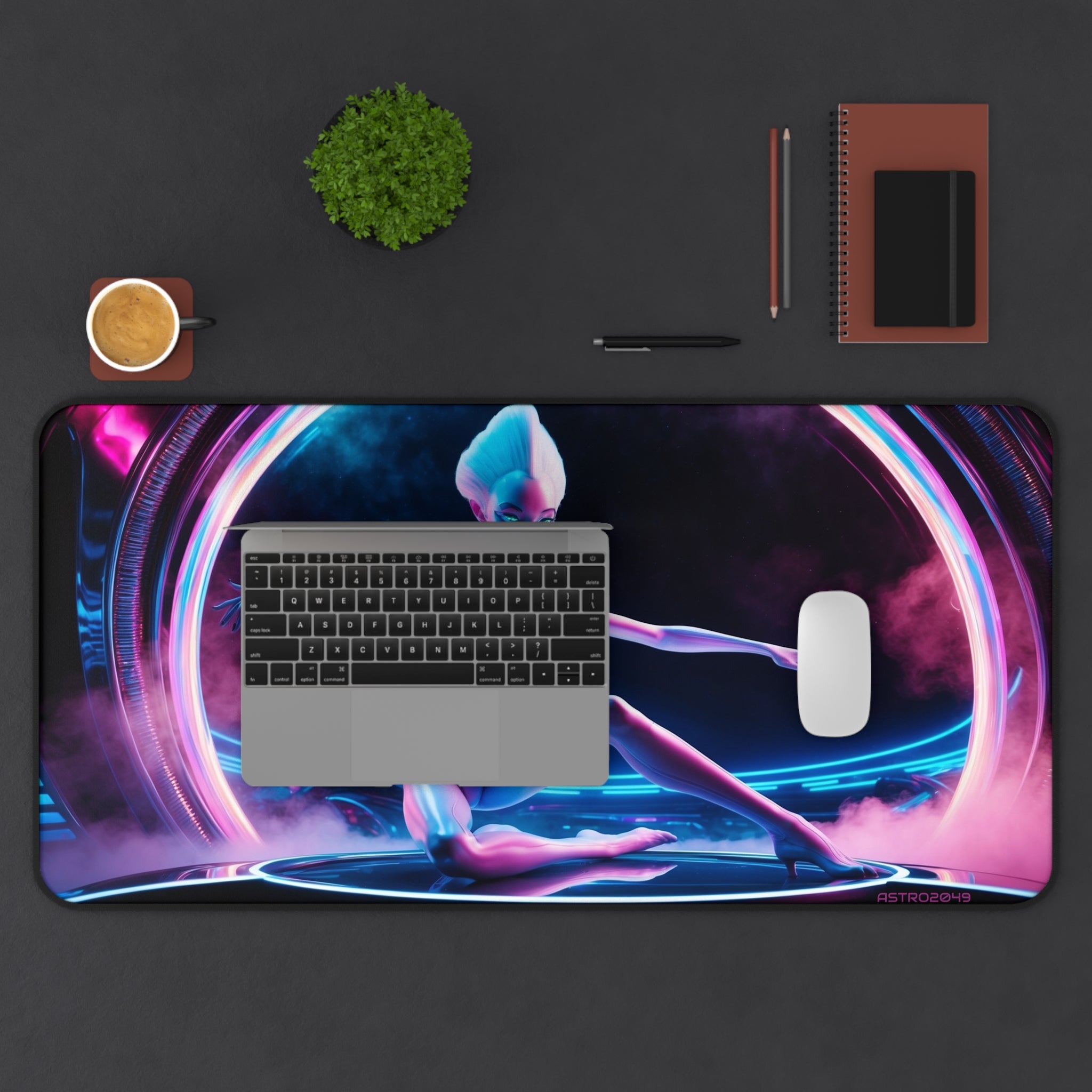 CYBERPUNK - ALIEN - Galactic Alien Themed Desk Mat, Sci-Fi Mouse Pad, Office Decor, Gaming Accessory, Unique Gift for Space Lovers