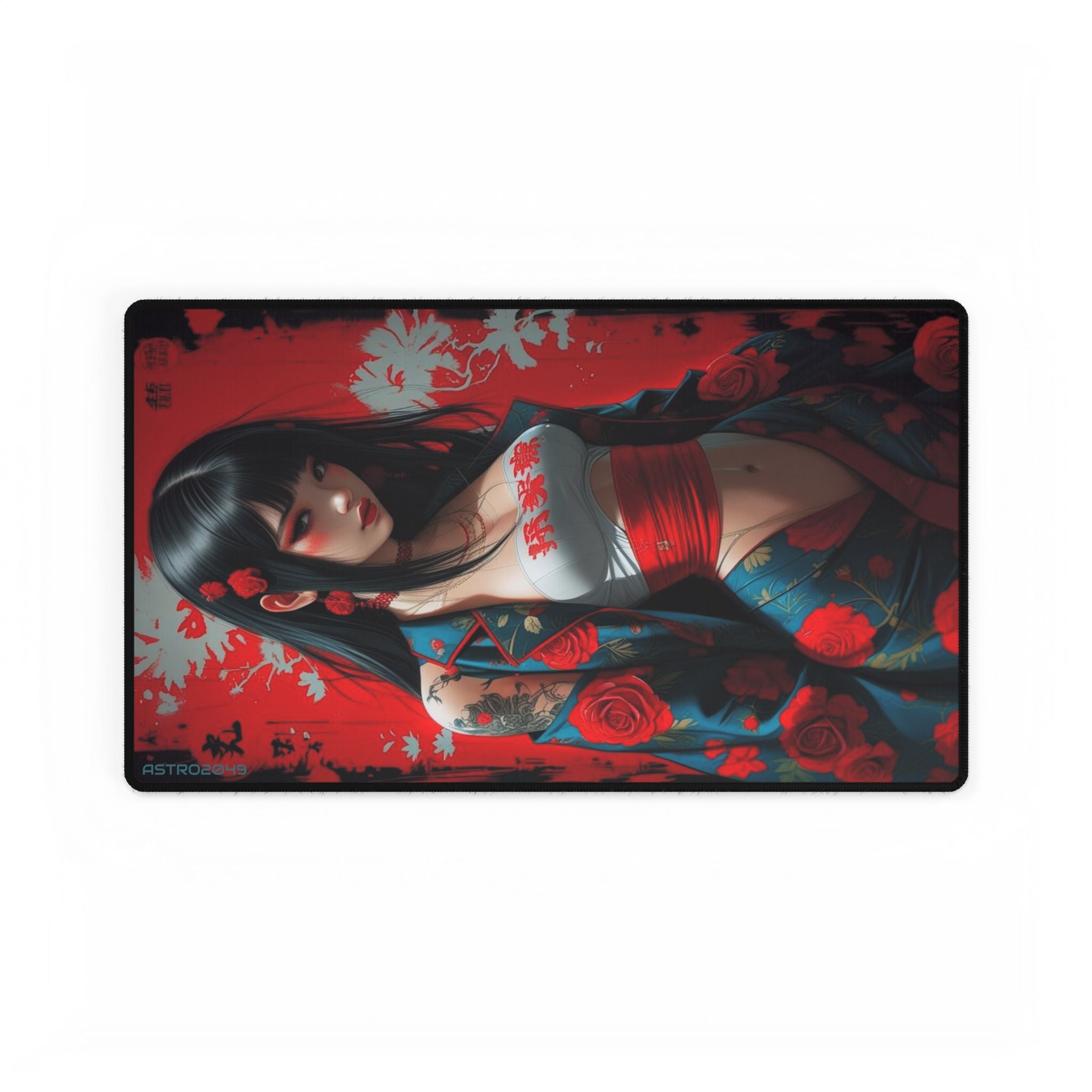 CYBERPUNK - GEISHA - Elegant Floral Desk Mat - Japanese Art, Gaming Desk Pad, Home Office Decor, Mouse Pad, Modern Workspace Accessory