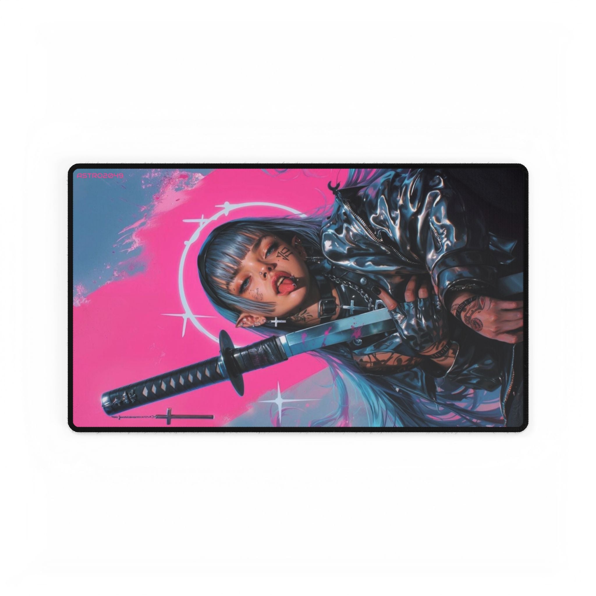 CYBERPUNK - GEISHA - SAMURAI - Vibrant Desk Mat with Samurai Girl Art - Gaming, Home Office, Stylish Decor, Unique Gift, Anime Lover