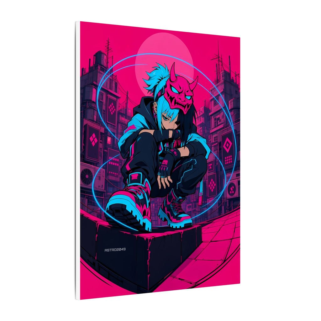 Kira Netrunner 2049 canvas hanging above a dark gaming desk with neon lighting, view 3 of 8