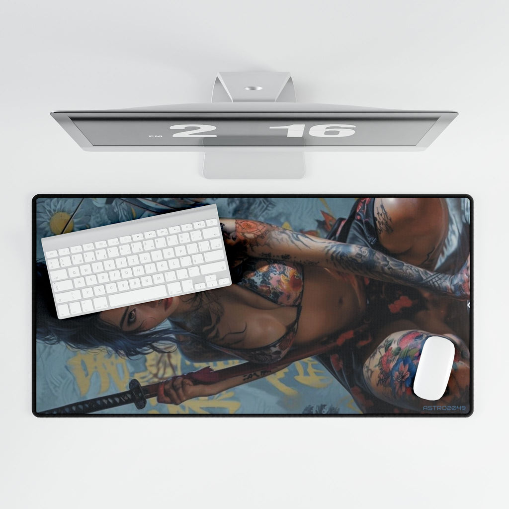 CYBERPUNK - SAMURAI - Artistic Desk Mat with Samurai Theme, Gamer Desk Accessories, Office Decor, Unique Gift for Him, Custom Mouse Pad