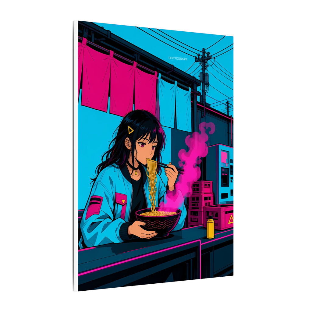 Ramen Stall Messenger canvas hanging above a dark gaming desk with neon lighting, view 3 of 8