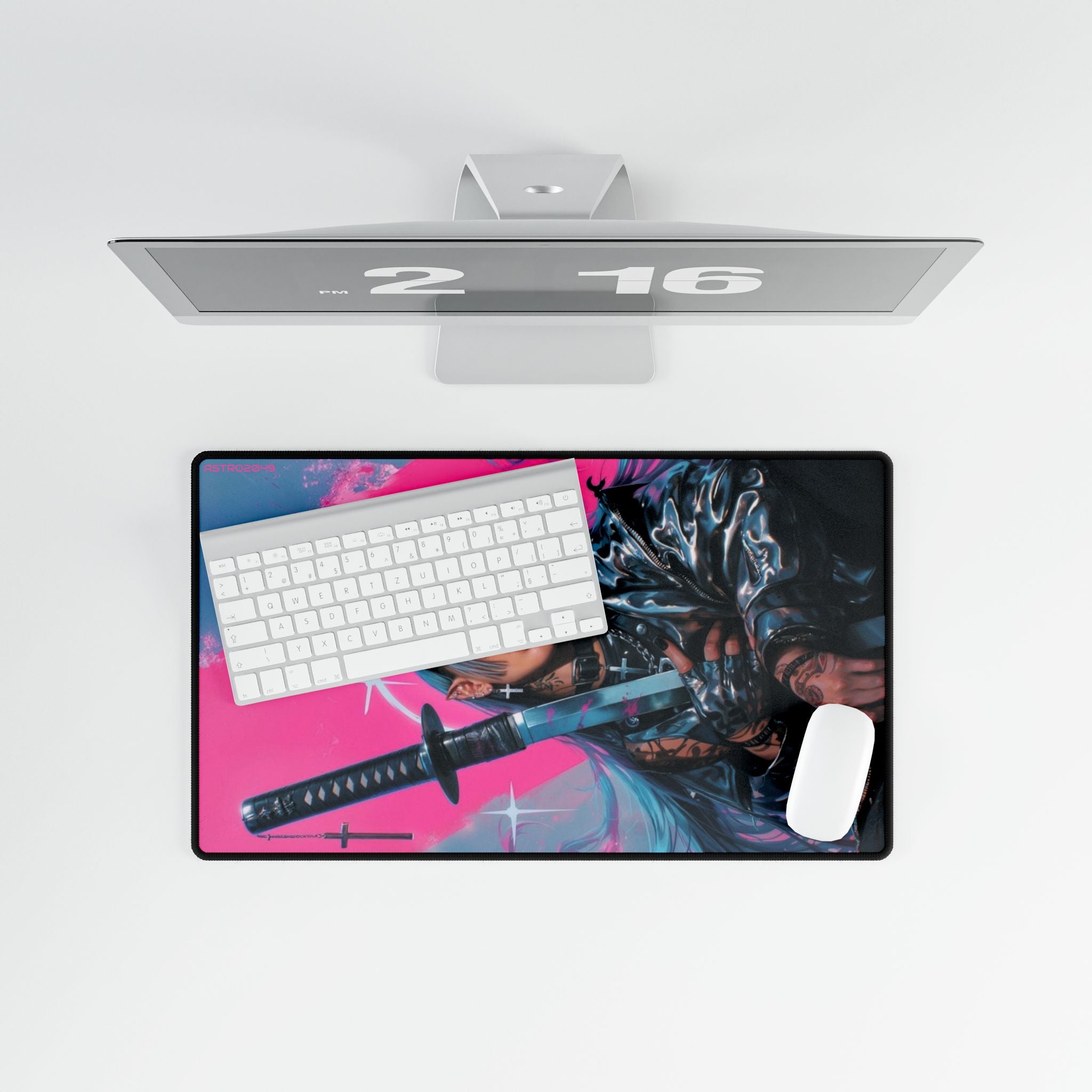 CYBERPUNK - GEISHA - SAMURAI - Vibrant Desk Mat with Samurai Girl Art - Gaming, Home Office, Stylish Decor, Unique Gift, Anime Lover