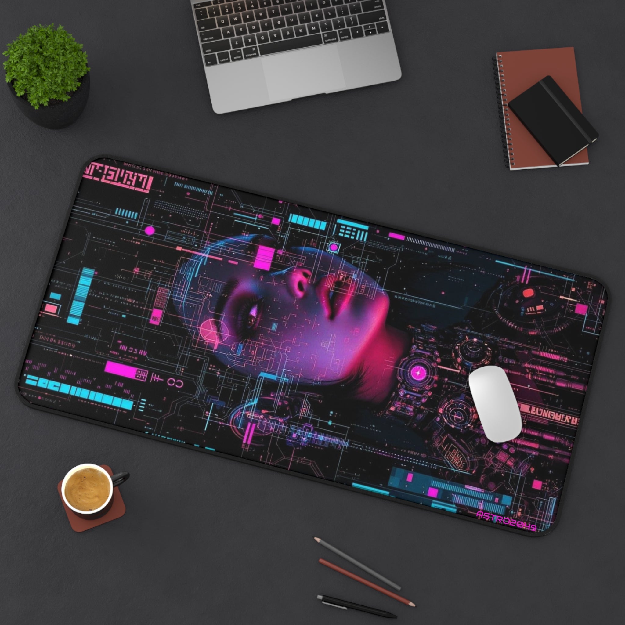 CYBERPUNK - Futuristic Desk Mat - Cyberpunk Theme, Gaming Setup, Office Decor, Tech Gift, Personal Workspace