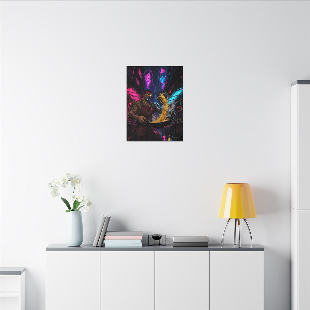 Noodle Bar 2049 canvas hanging above a dark gaming desk with neon lighting, view 5 of 8