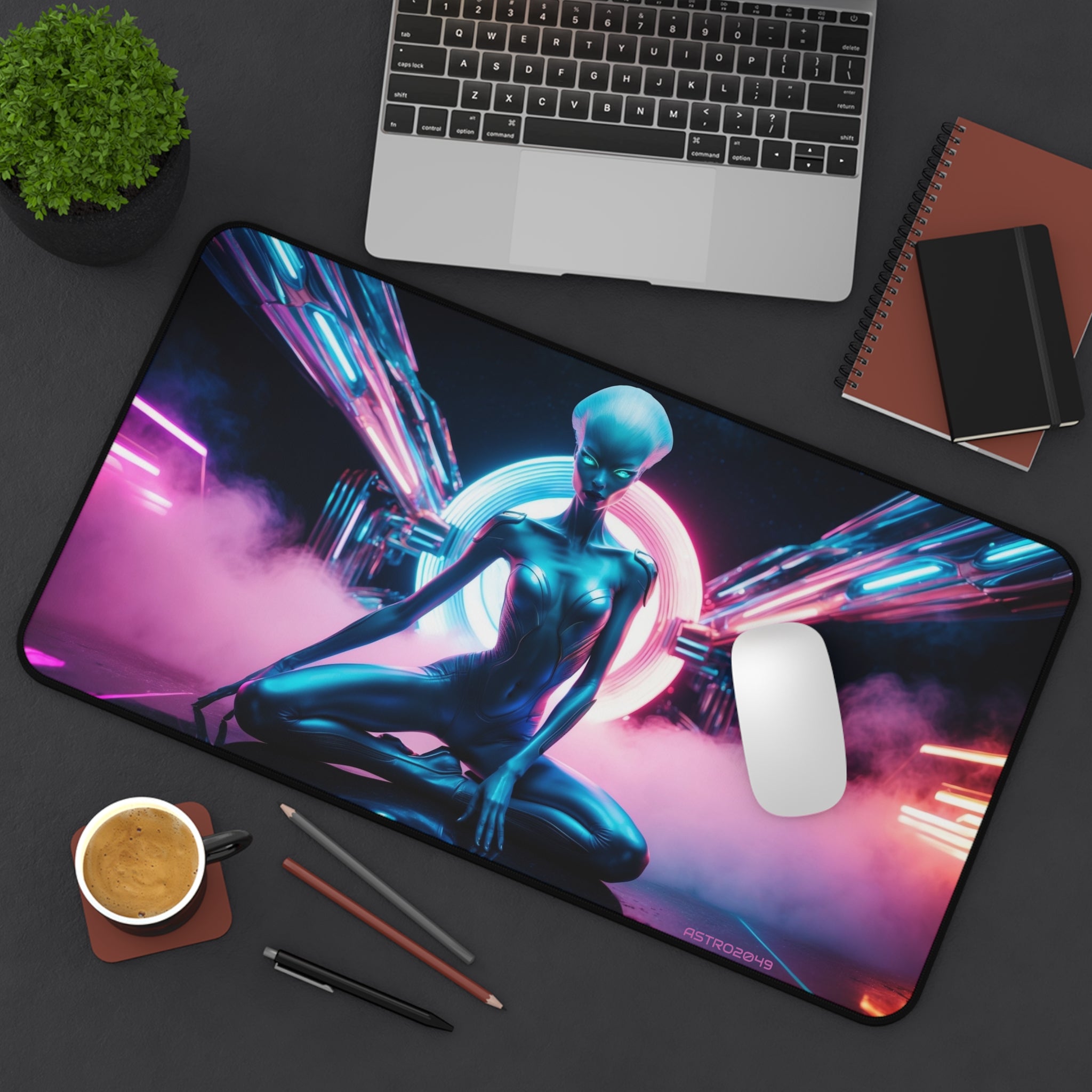 CYBERPUNK - ALIEN - Futuristic Alien Desk Mat - Cosmic Gamer Mouse Pad, Desk Accessories, Home Office Decor, Sci-Fi Art