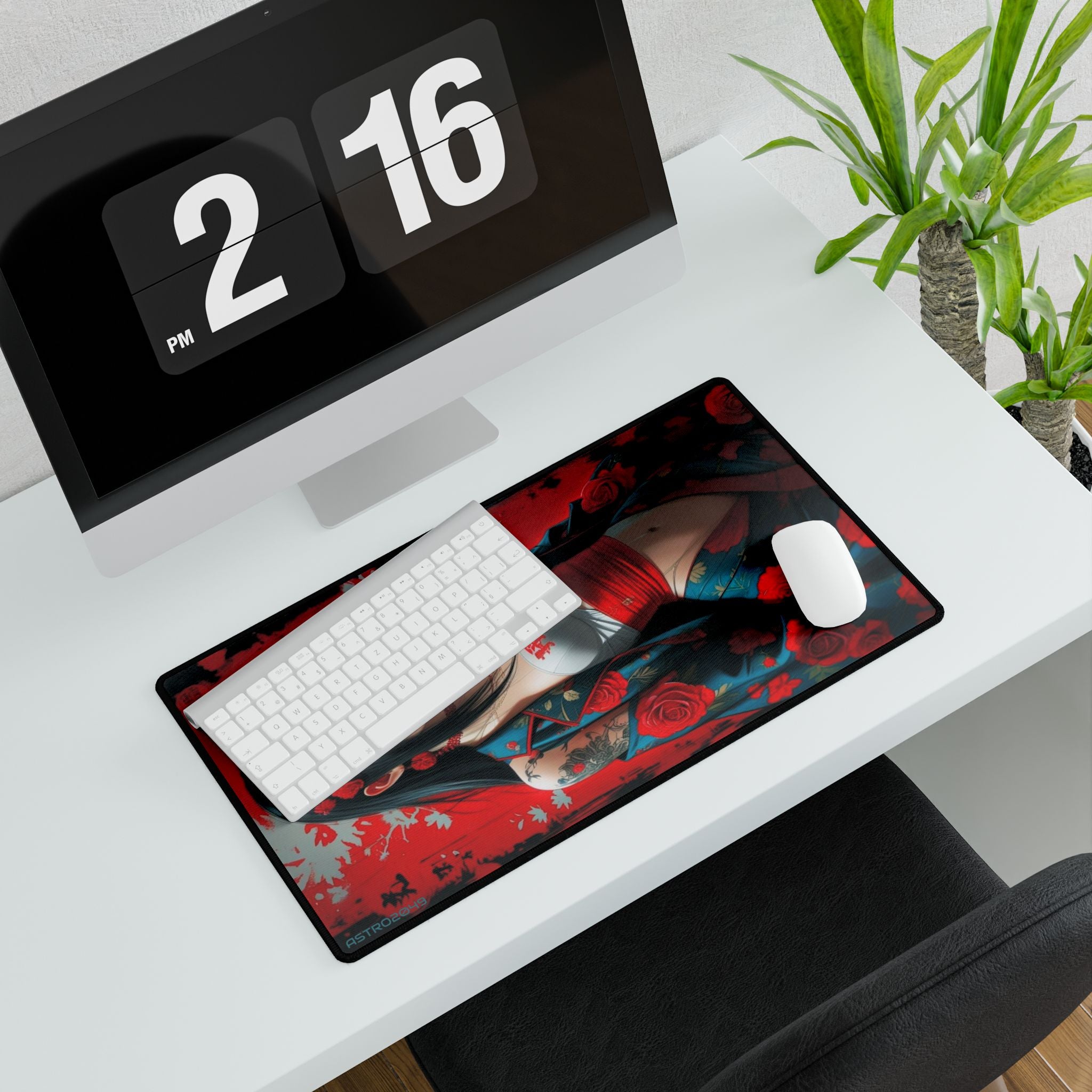 CYBERPUNK - GEISHA - Elegant Floral Desk Mat - Japanese Art, Gaming Desk Pad, Home Office Decor, Mouse Pad, Modern Workspace Accessory