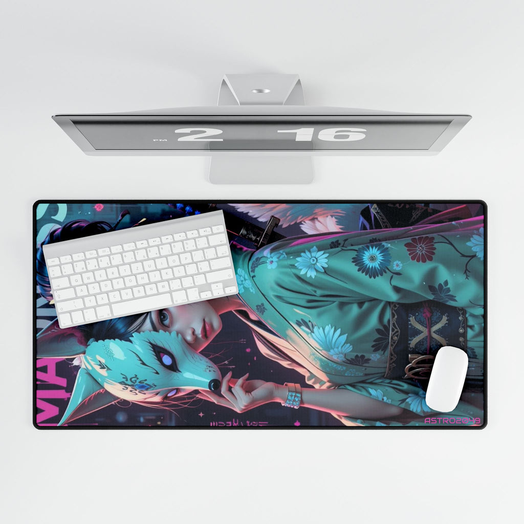 CYBERPUNK - GEISHA - Artistic Desk Mat with Japanese Inspired Design, Gaming Desk Pad, Home Office Accessories, Mouse Pad