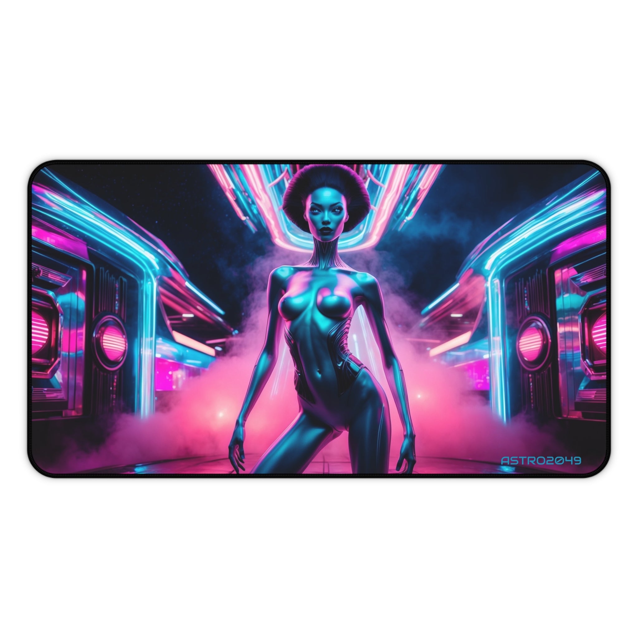 CYBERPUNK -ALIEN - Futuristic Alien Desk Mat, Cyberpunk Office Decor, Gaming Mouse Pad, Neon Aesthetic Gift