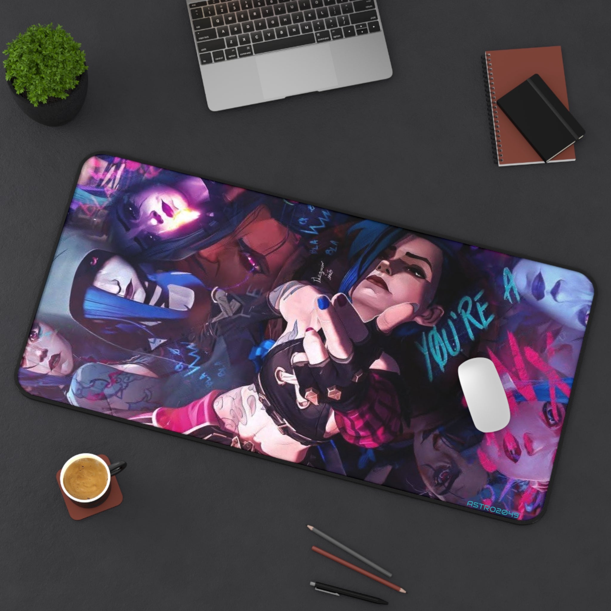 League of Legends - Arcane: JINX - Edgy Gamer Desk Mat, Anti-Slip Desk Pad, Personalized Gaming Mat, Unique Gift for Gamers