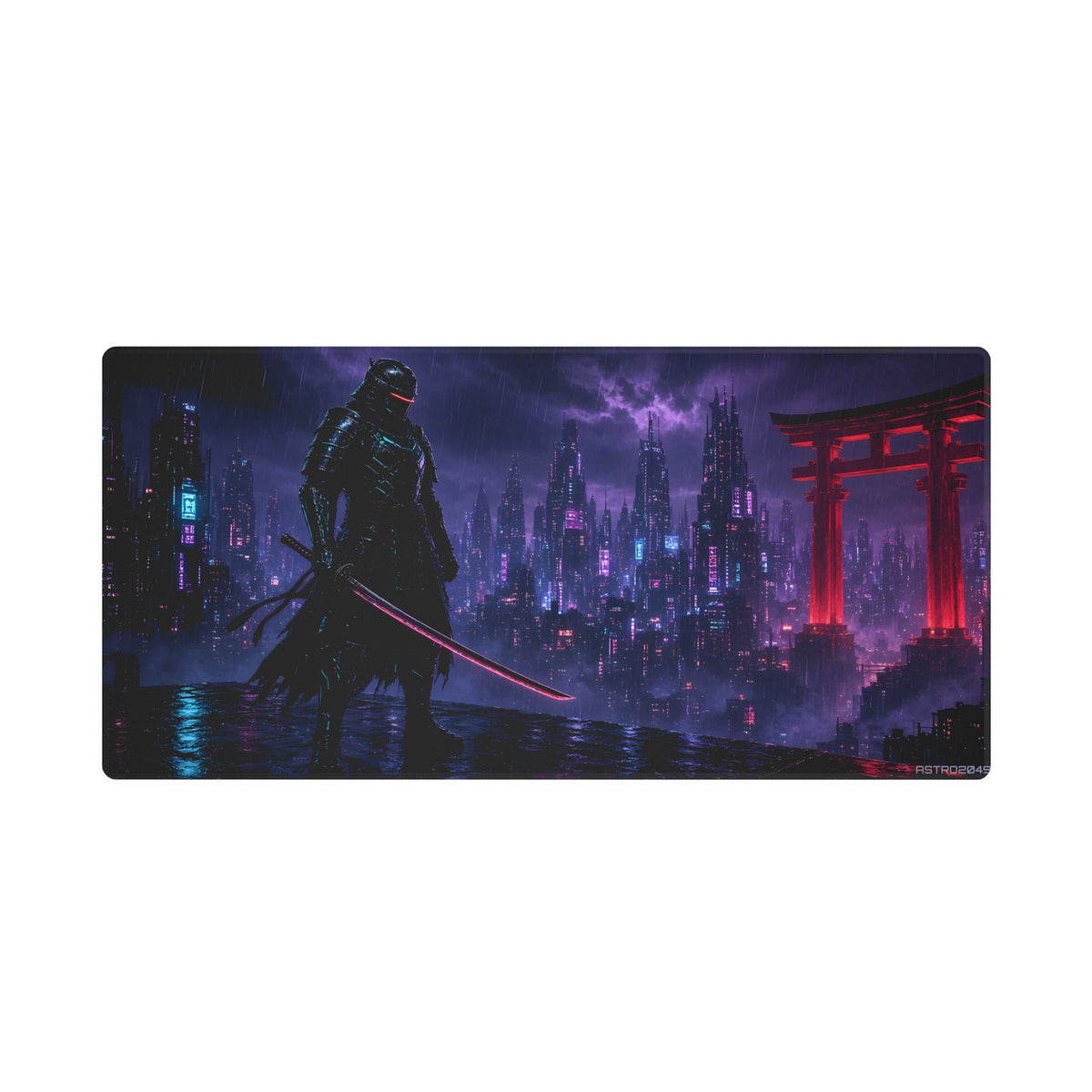 Crimson Gate Ronin stitched edge desk mat, 36 x 18 in / 48 x 24 in – full artwork view